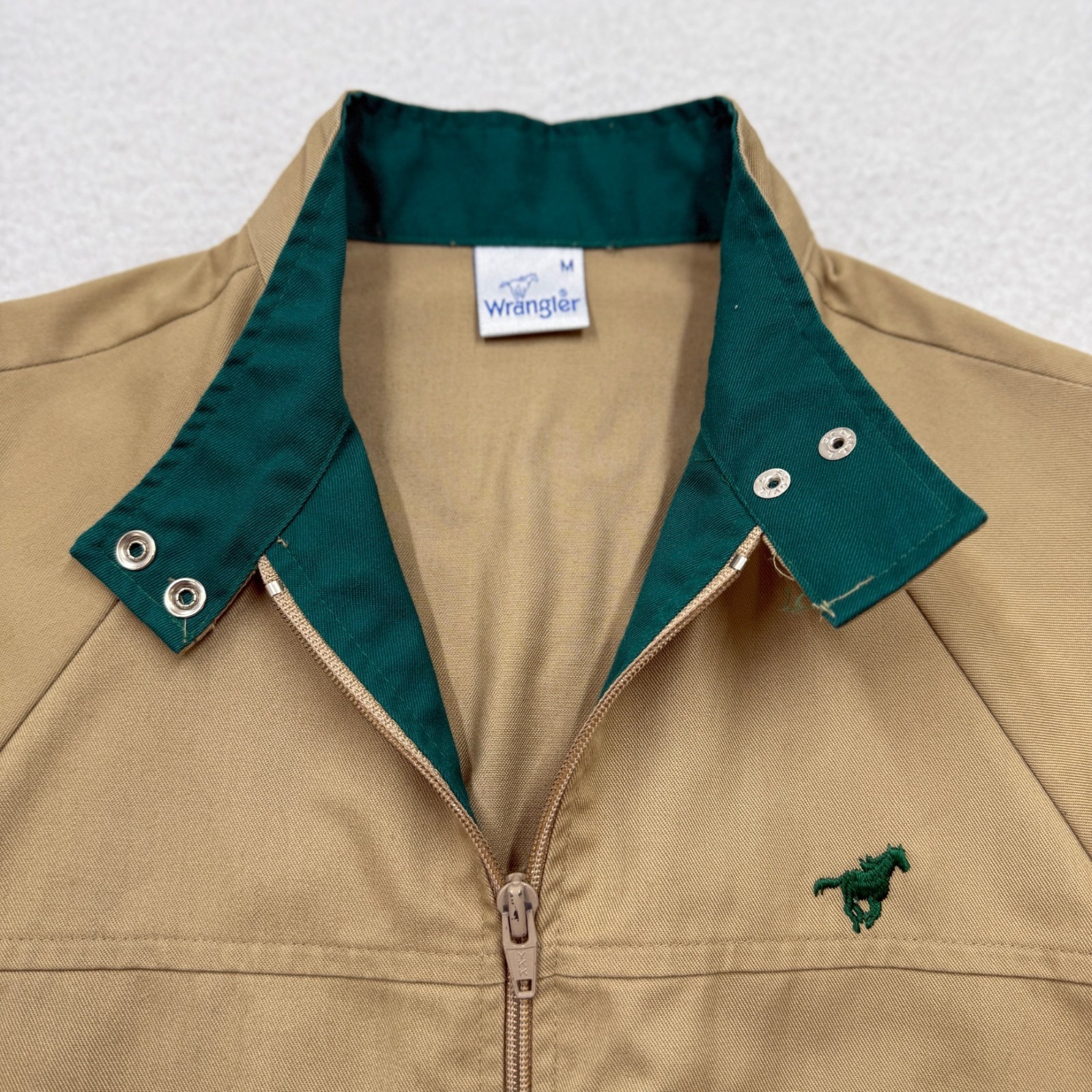 VTG Wrangler Canvas Jacket Zip Up Jacket Logo Normcore Retro Preppy Tan Womens M