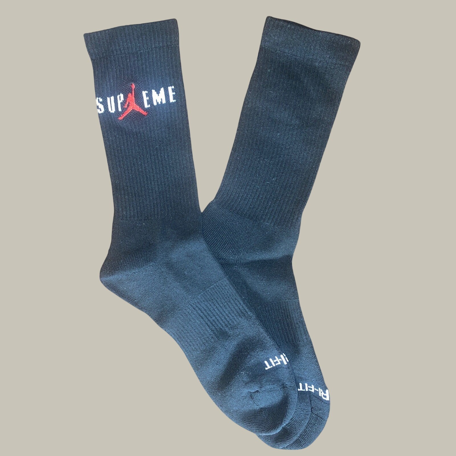 Supreme X Jordan Crew Socks, Men’s 7-12 Large, Black, 1 Single Pair, Jumpman AJ