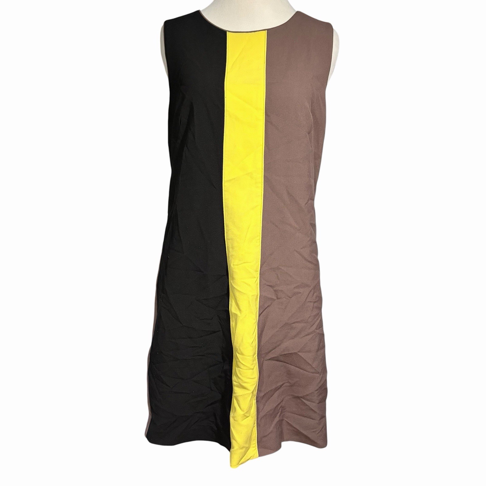 Vince Camuto Colorblock Shift Dress Women’s 8 Sleeveless Black Brown Yellow Work
