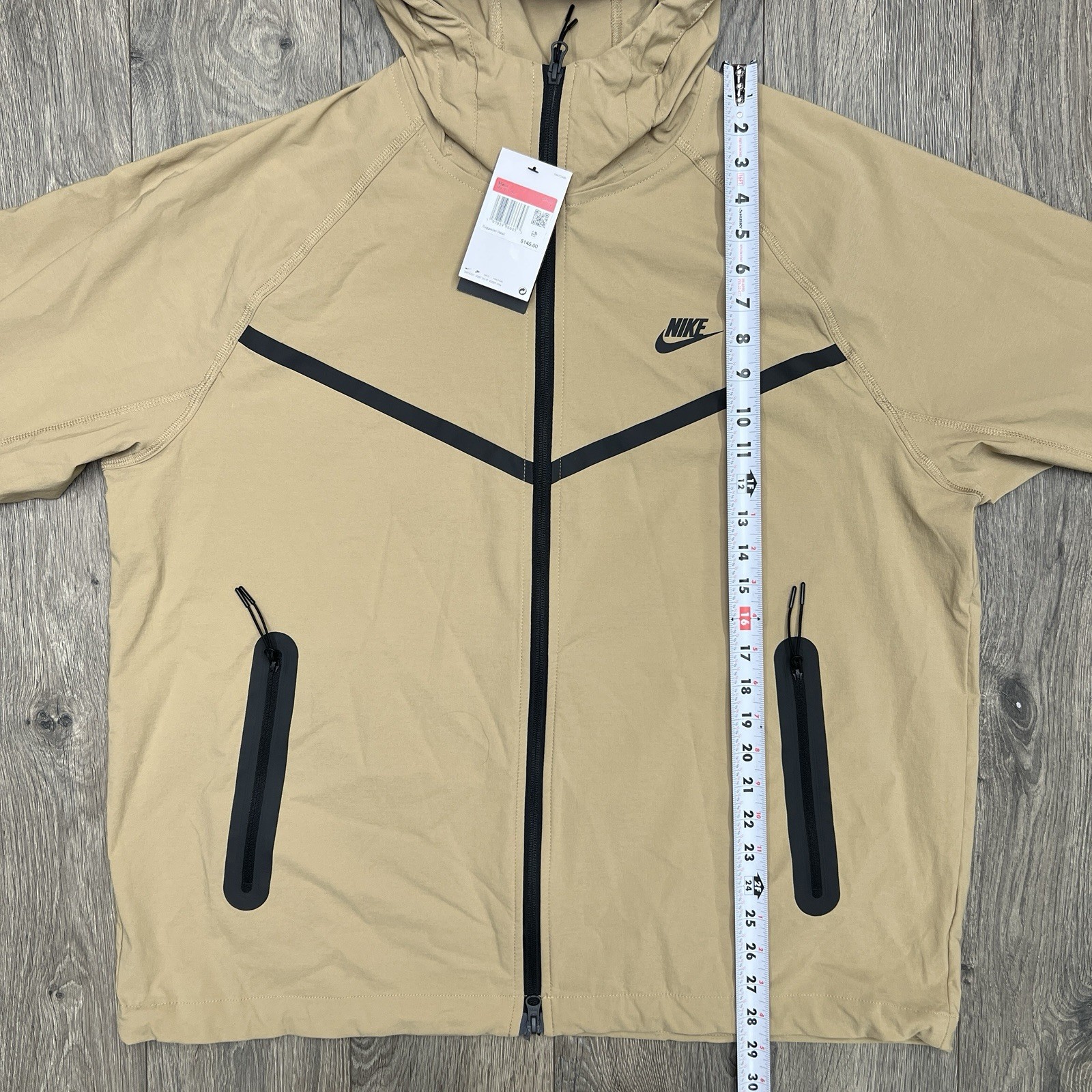 Nike Tech Woven Jacket Large Mens Parachute Beige Black Full Zip Hoodie $130