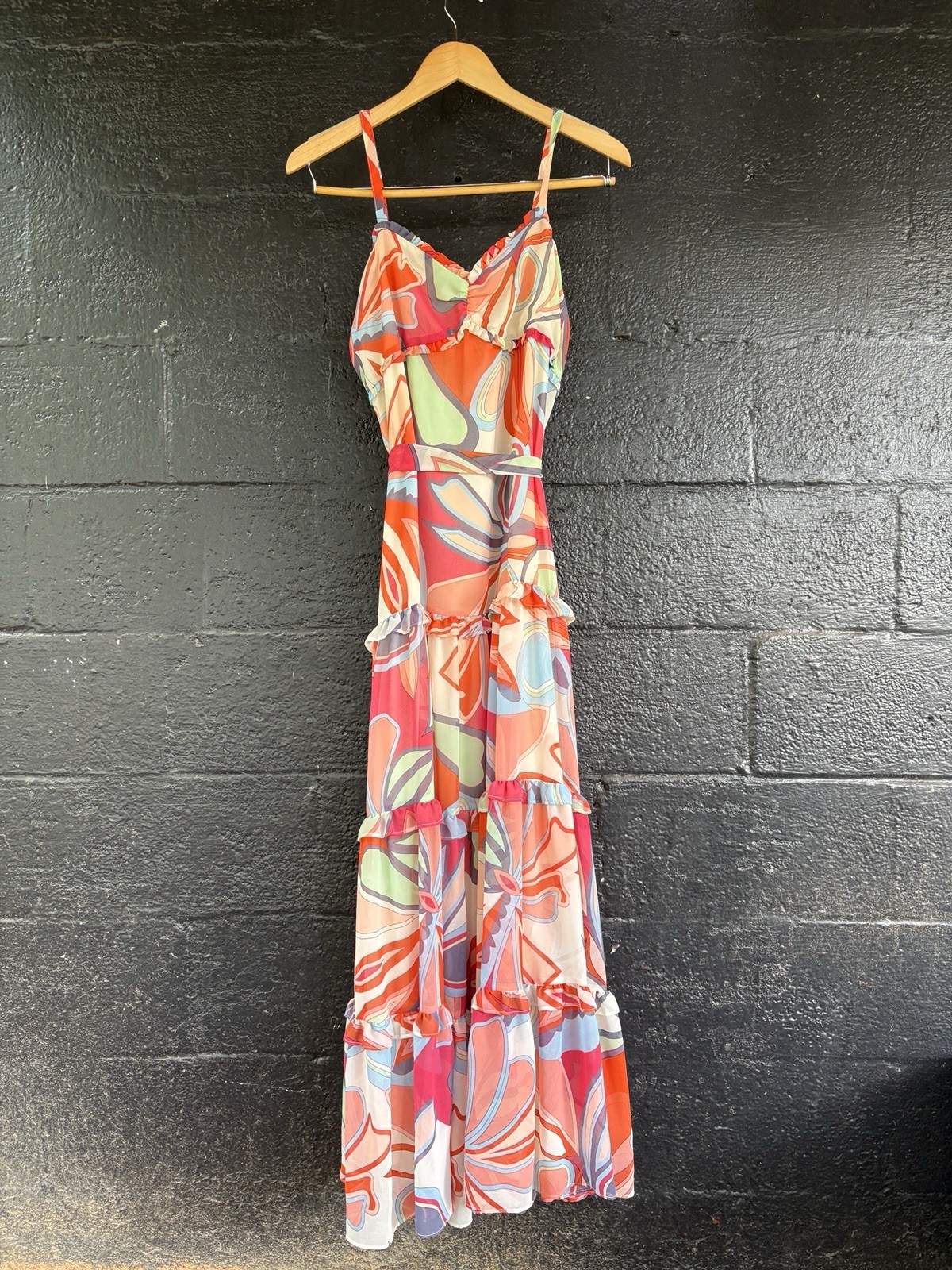 Alexis Women’s Abstract Floral Tiered Maxi Dress Multicolor Size XL