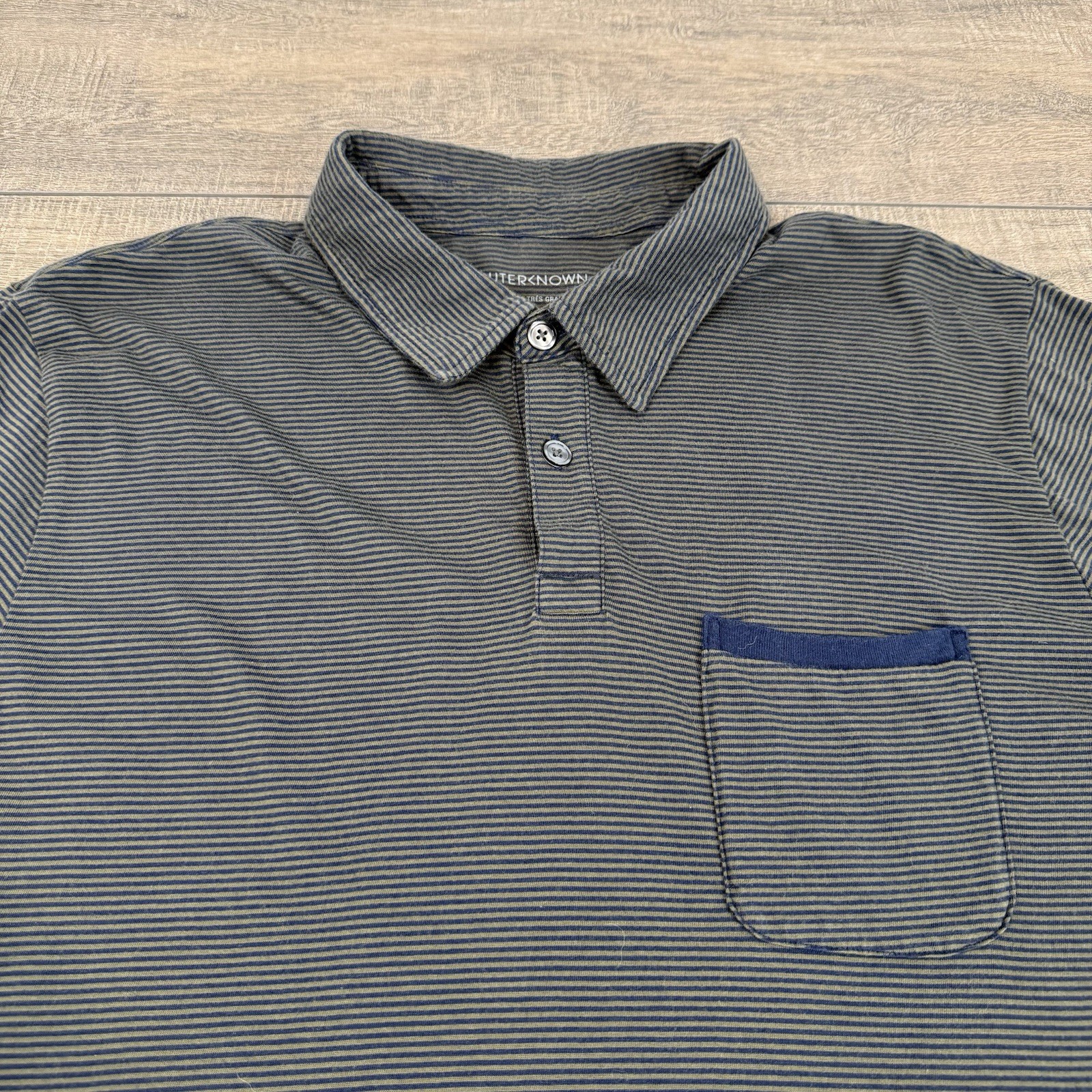 Outerknown Mens Pocket Polo Shirt Size (XL) Organic Cotton Striped Dark Gray B7