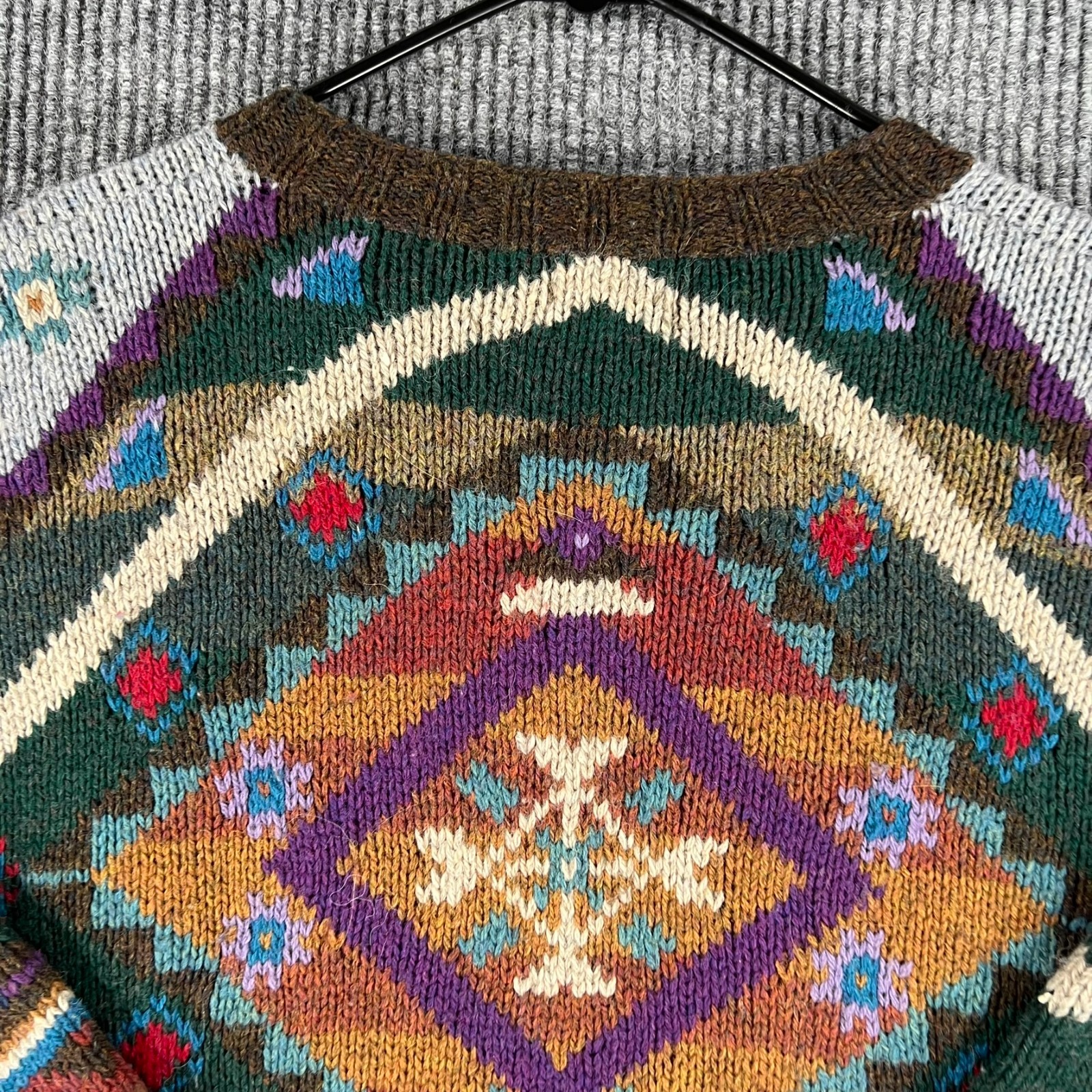 Woolrich Sweater Mens Large Geometric Long Sleeve Crew Handknit Casual Vintage
