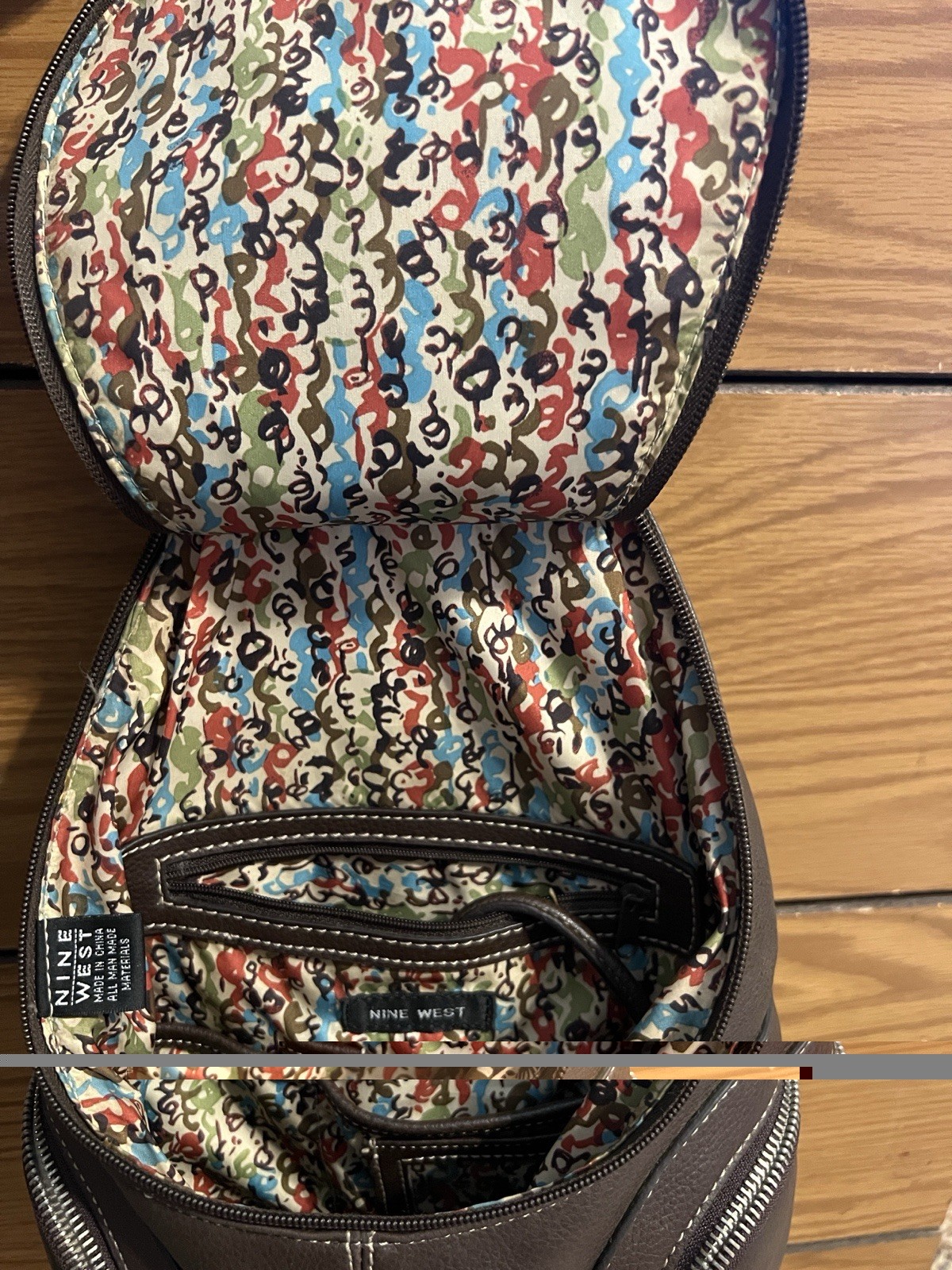 Nine West Brown Backpack Purse Zip Top Handle Adjustable Strap Pockets