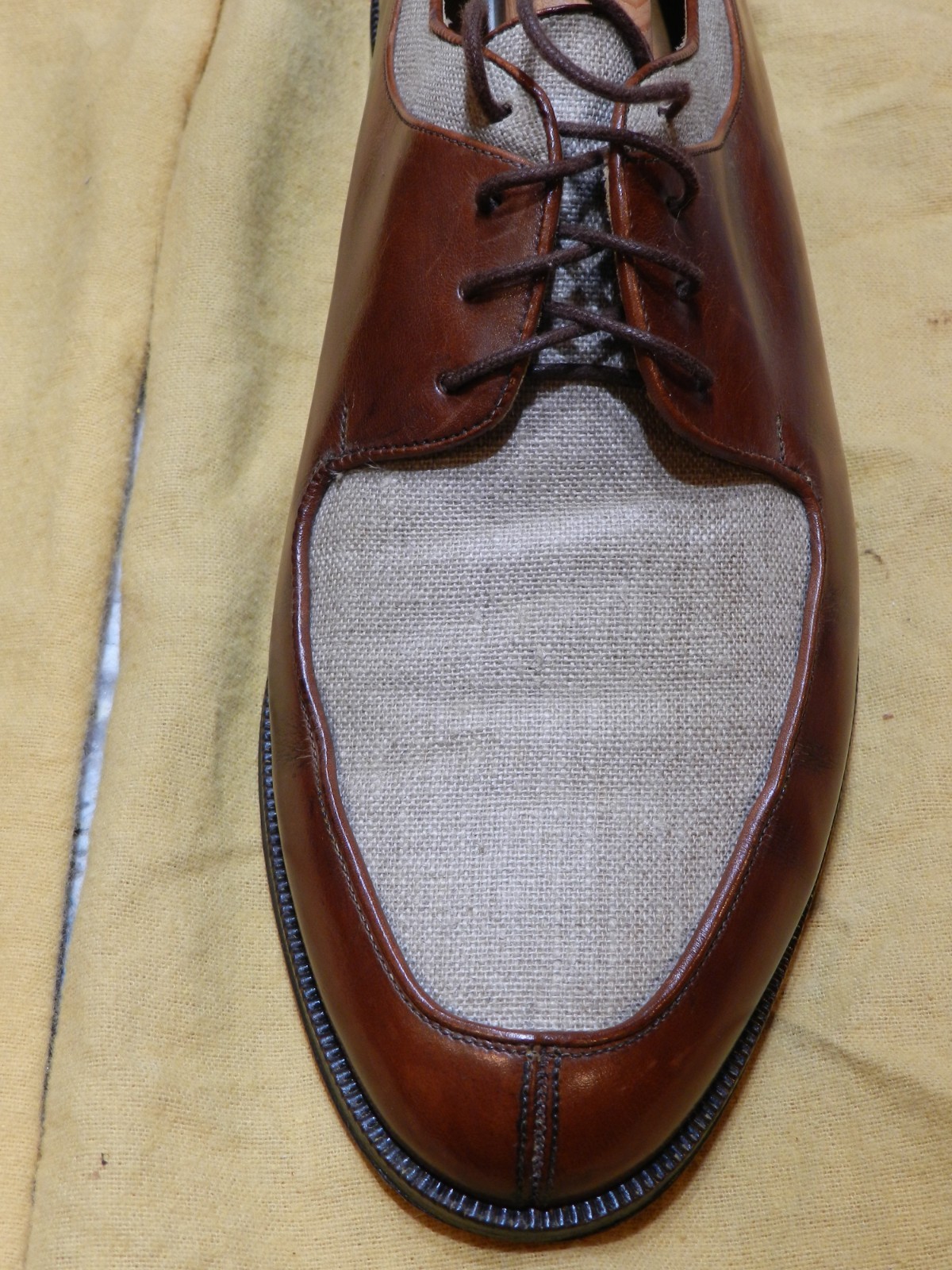 RARE Mezlan Naples brown men’s shoes with linen trim