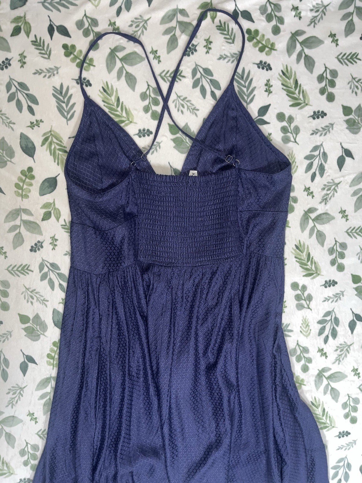 Roxy Blue Solid Sundress Spaghetti Strap V-Neck Button Front Short Dress L/G