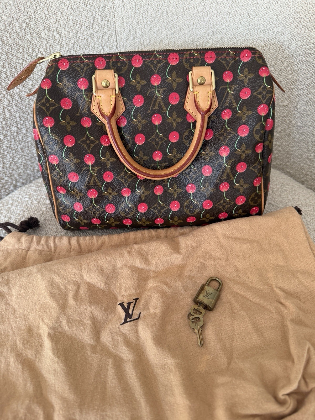 Louis Vuitton Speedy Satchel 25 Brown Canvas Monogram Cerises