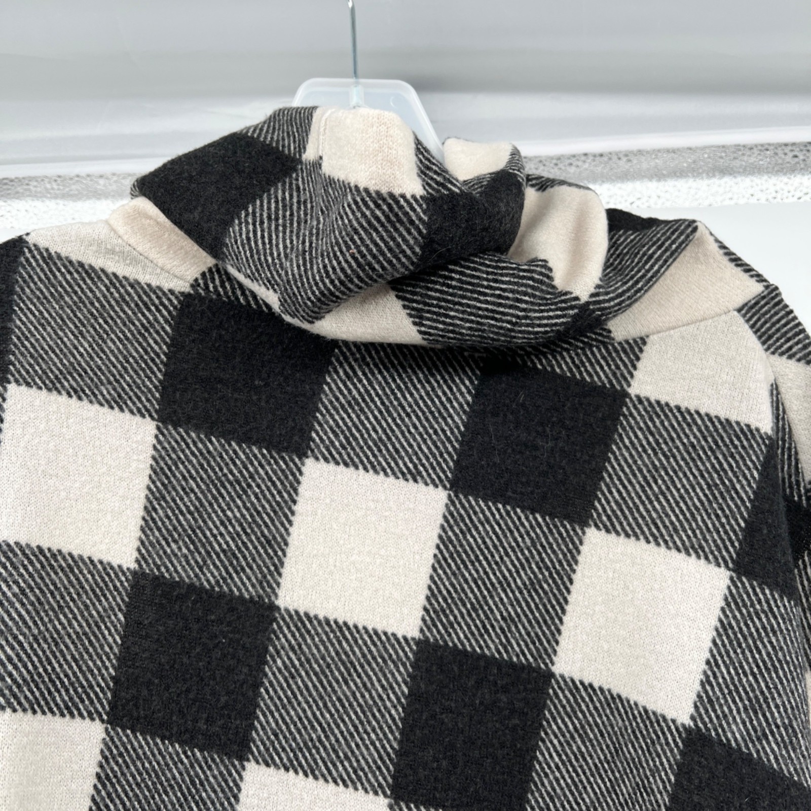Lime N Chili Check Poncho Sweater Dolman Sleeves Black/Cream Pockets Large
