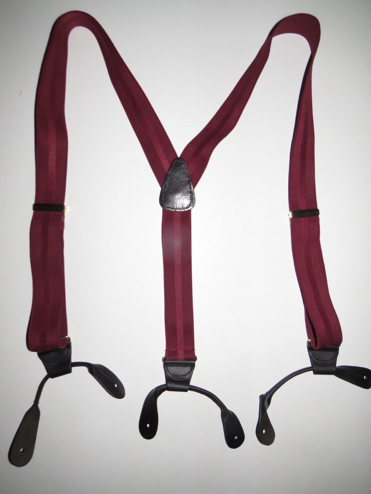Men’s Suspenders, Y Style Hi Lite Grey Stripes, Button On with Leather Ears, USA