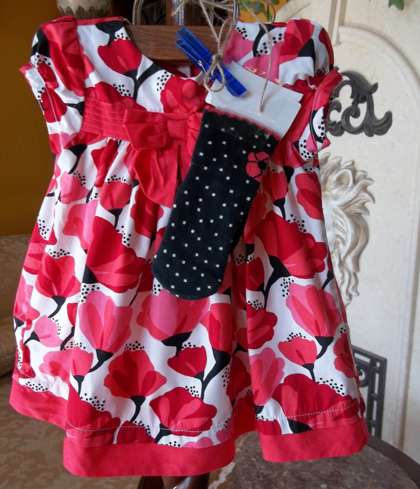 Gymboree 2014 Happy Panda poppies large bow full skirt dress polka dot sock 6-12