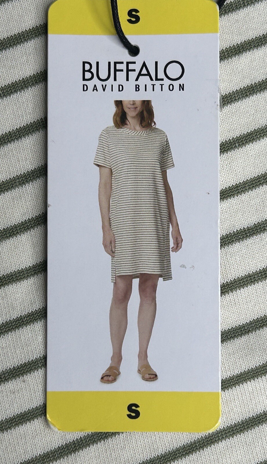 Buffalo Knit Striped Short Sleeve T-shirt Dress ~ Off White / Moss Green ~ Small