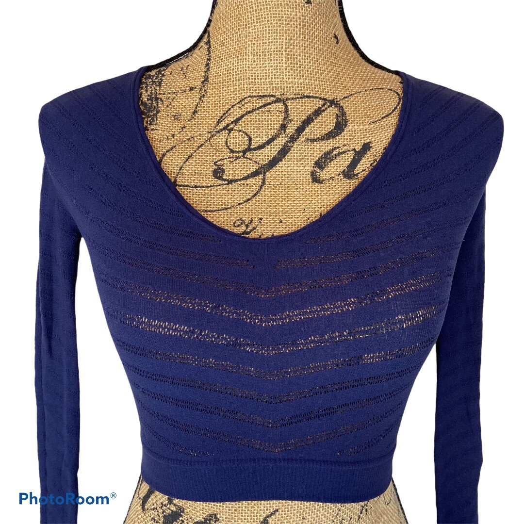 Free People Movement Gone Adrift Crop Top Medium NWT Navy Mesh Long Sleeve