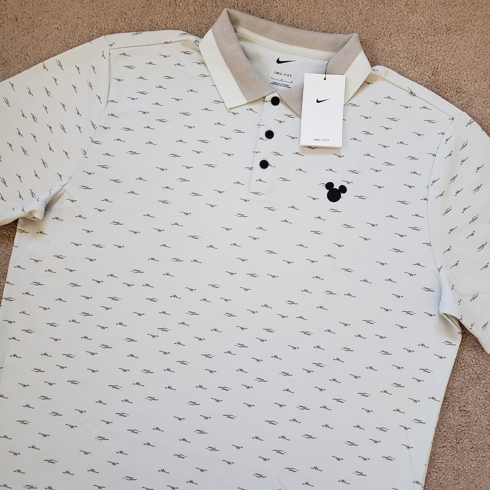 Nike Mickey Mouse Icon Polo Sz Large Mens Disney Grass All Over Print Shirt