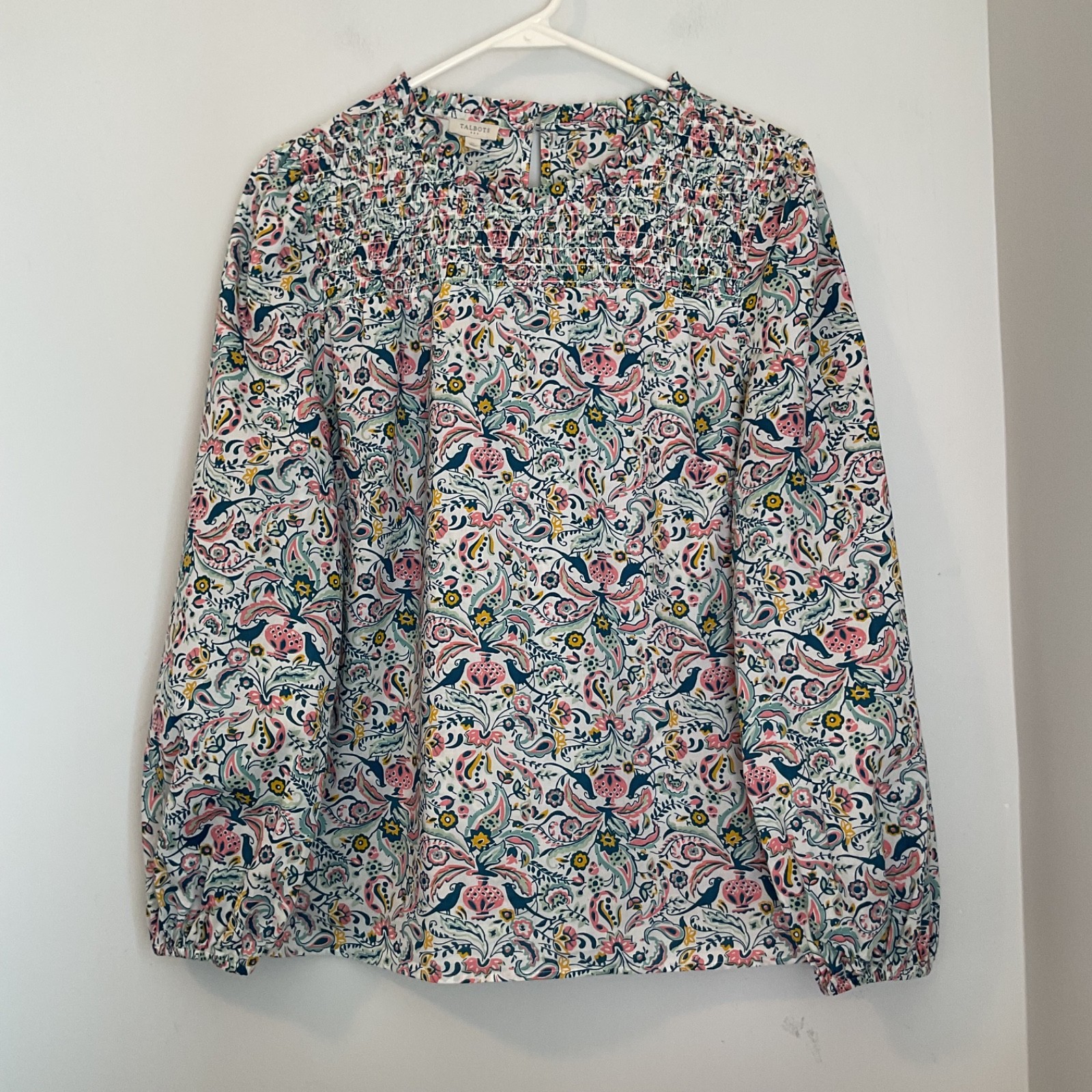 Talbots Women’s Multicolor Bird Flower Pattern Lightweight Cotton Blouse Size M