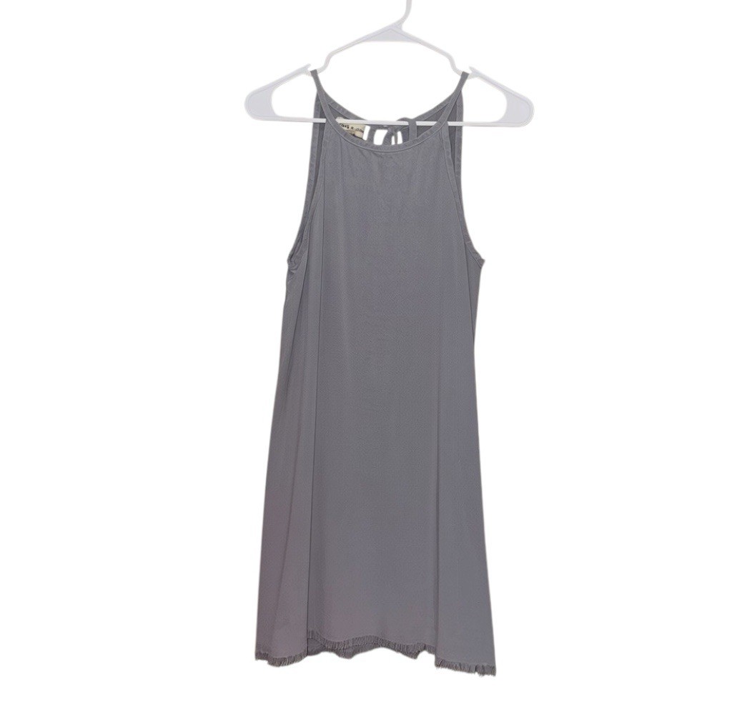 Cloth & Stone Gray Solid Shift Dress Scoop Neck Sleeveless Tie Fringe Short M