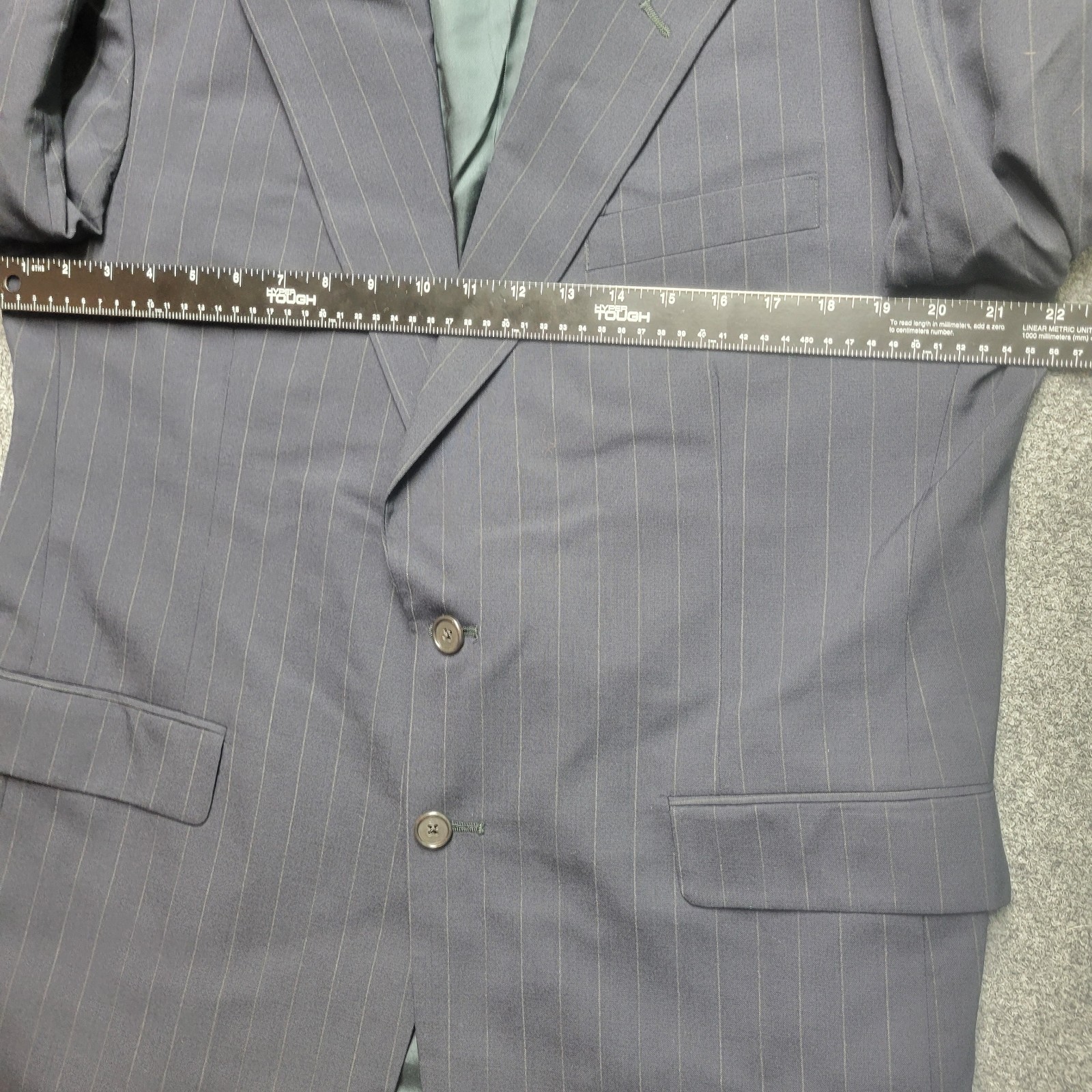VTG Tom James Corporate Image Blazer Mens 46 Blue Pinstripe 2 Button Jacket