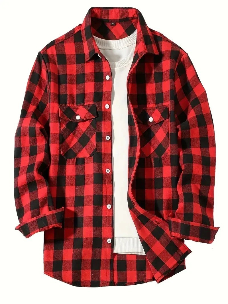 Men’s Plaid Flannel Shirt Cotton Long Sleeve Casual Business Top