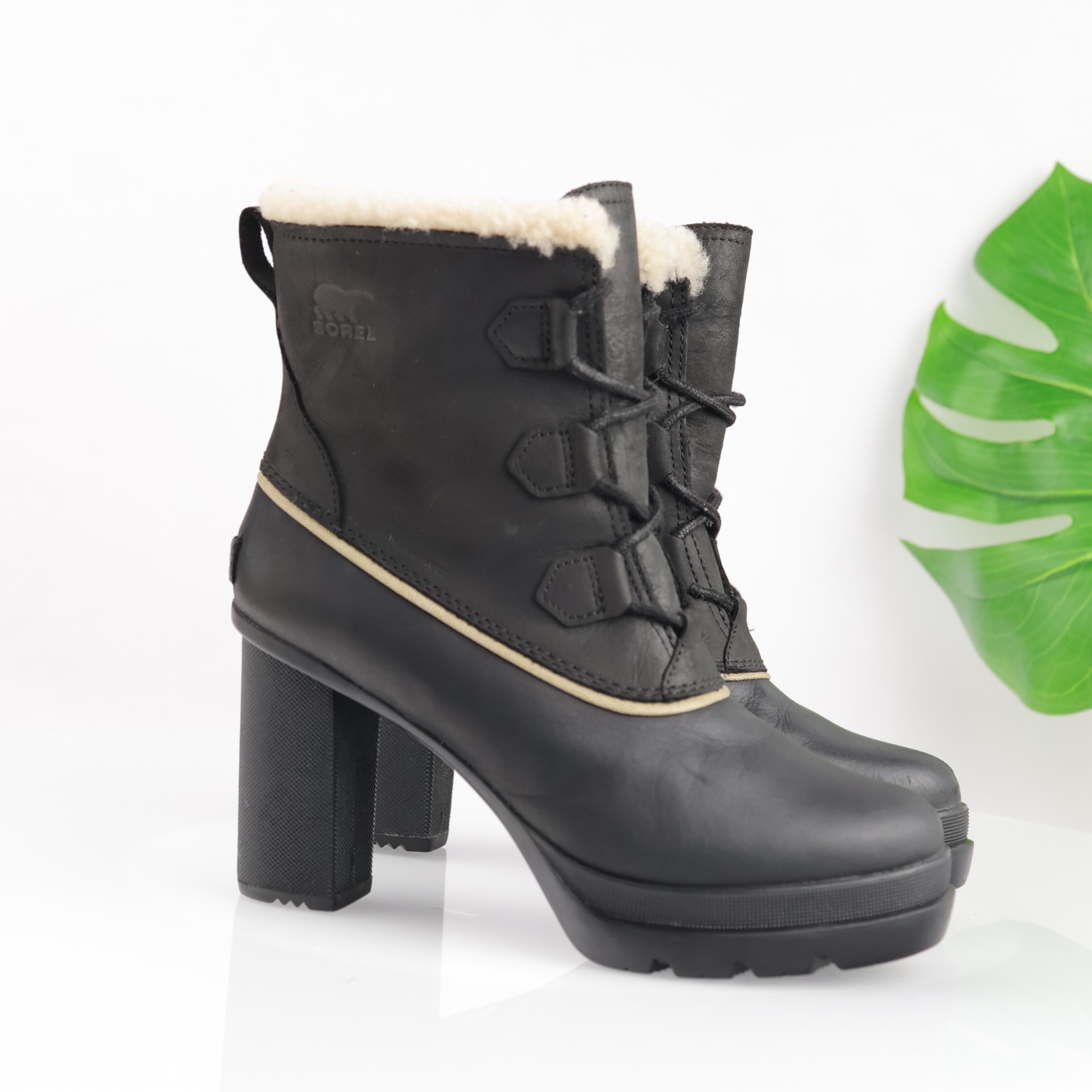 Sorel Womens Dacie Boots Size 9.5 Waterproof Black Lace Up Platform Heel Booties