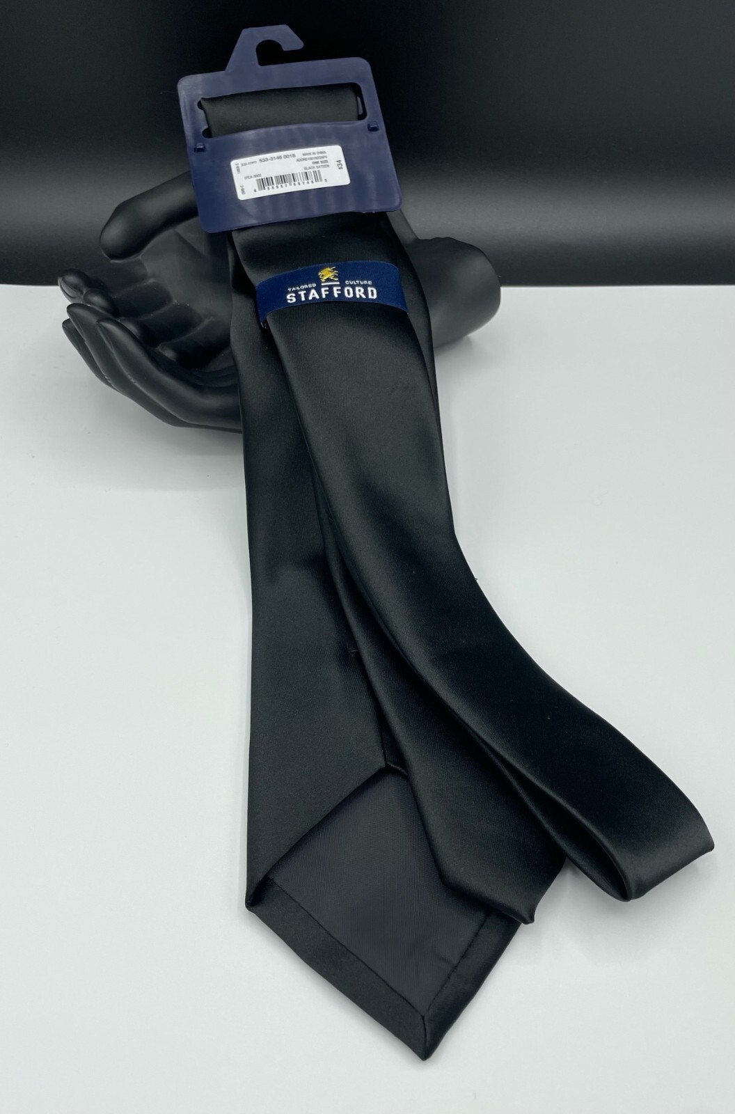 STAFFORD Men’s Neck Tie ~ BLACK ~ Solid Black Sateen ~ Modern ~ MSRP: $34.