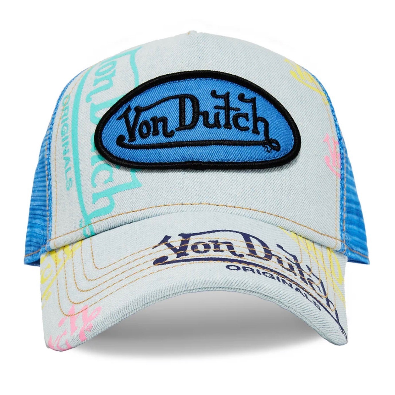 NEW Von Dutch Hat Light Denim Blue Trucker Mesh SnapBack Cap Retro unisex Y2K