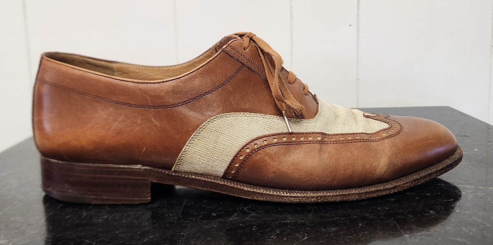 Italian spectator wingtips 11 leather canvas two tone shoes
