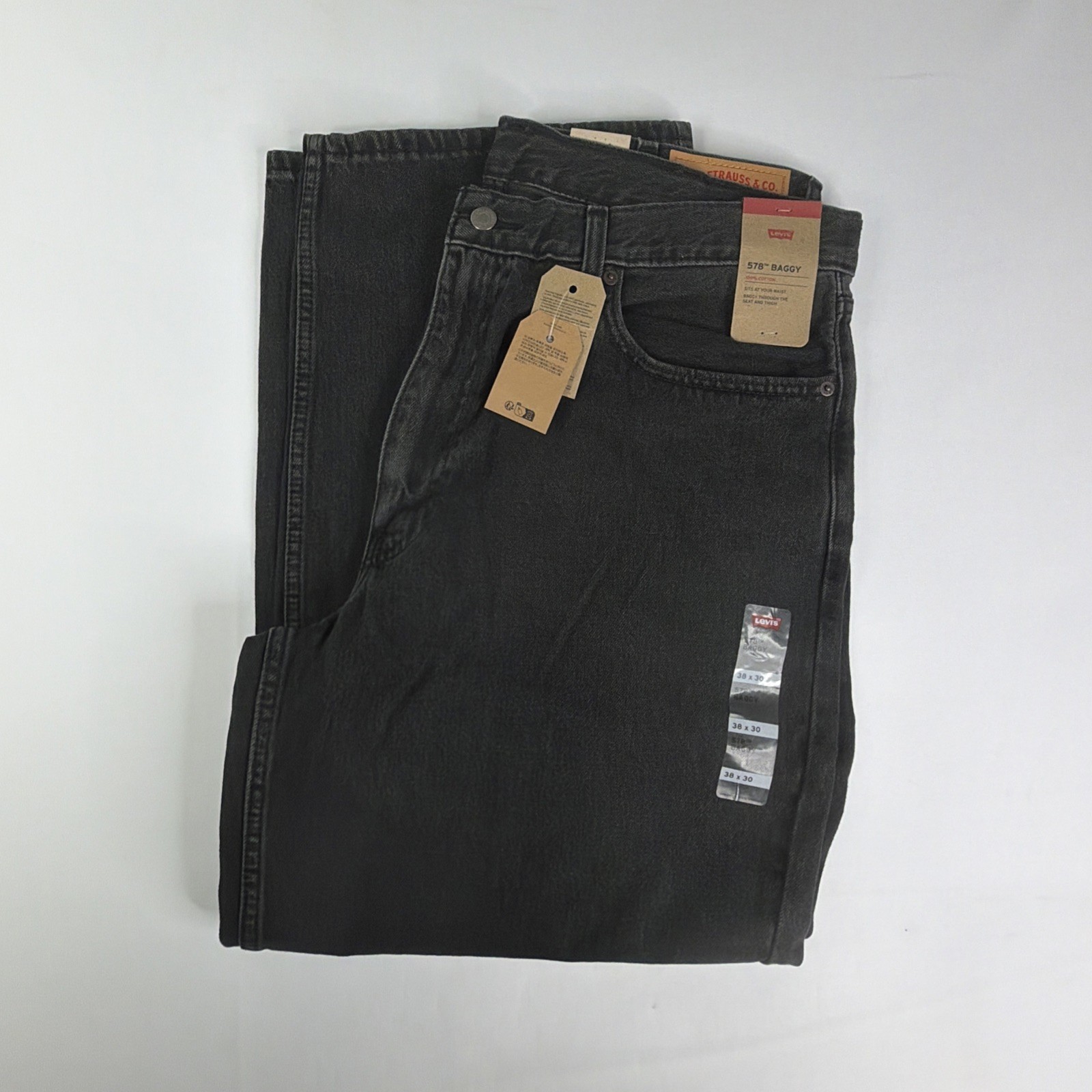 Levi’s 578 Baggy Denim Jeans Men’s Size 38×30 Black Gray Cotton Y2K