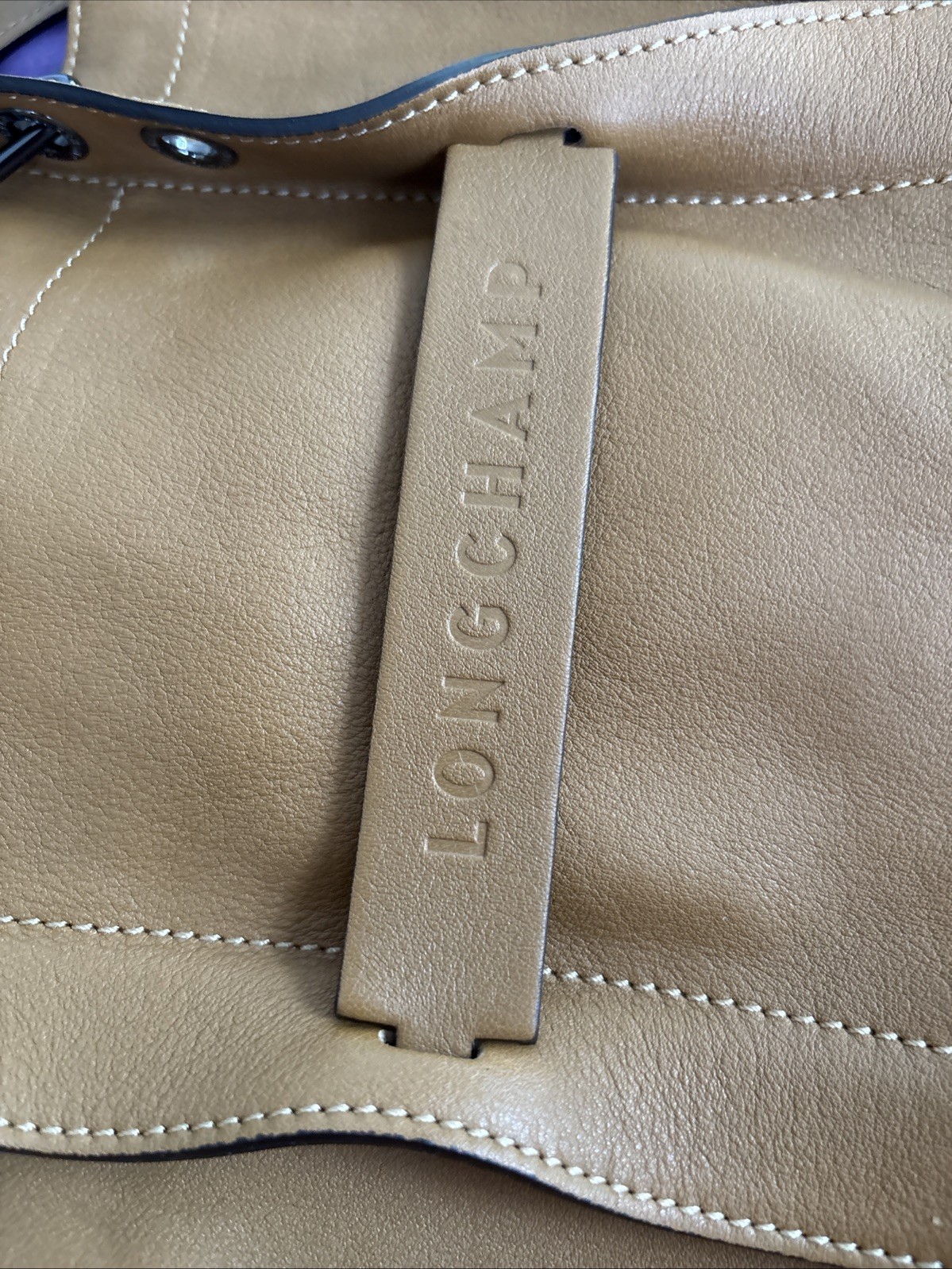 Longchamp naturel All Leather Hand Bag Tote Purse Leather brown L1285770016
