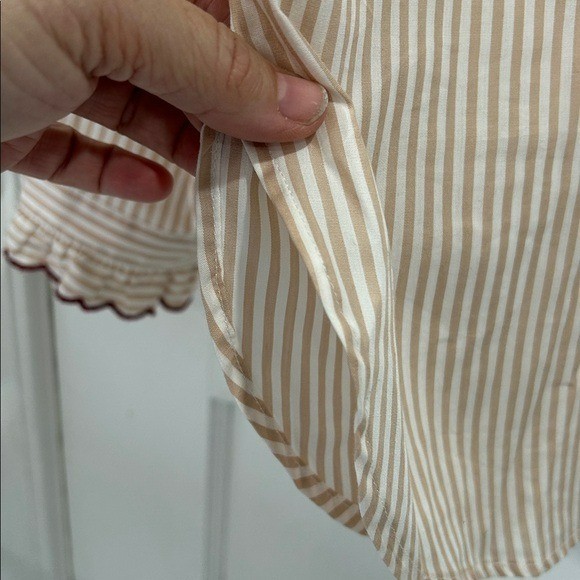 See by Chloe Beige Striped Cotton Ruffled Trim Button Up Blouse Top – 40