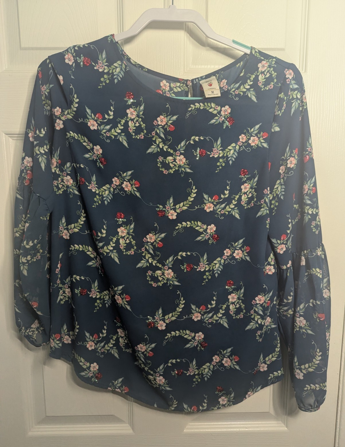 Disney x LC Lauren Conrad Snow White Apple Floral Chiffon Blouse Medium M