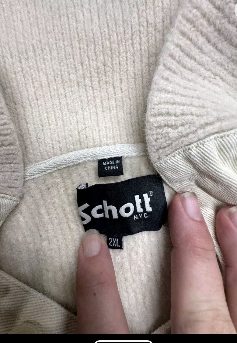 SCHOTT NYC Stretch Wool Shawl Collar White Elbow Pads Sweater Men’s S Read