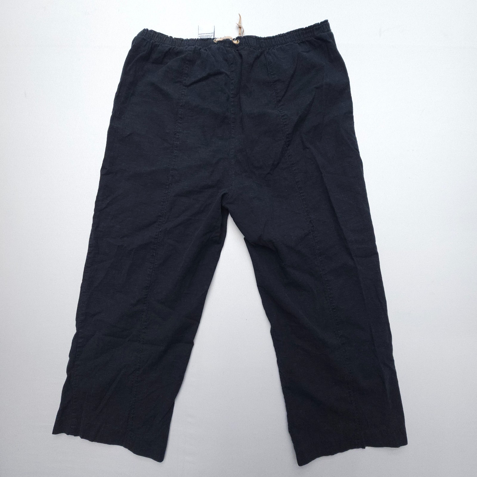 Kathy Ireland Linen Rayon Pull On Capri Crop Pants Size Large Black Flowy