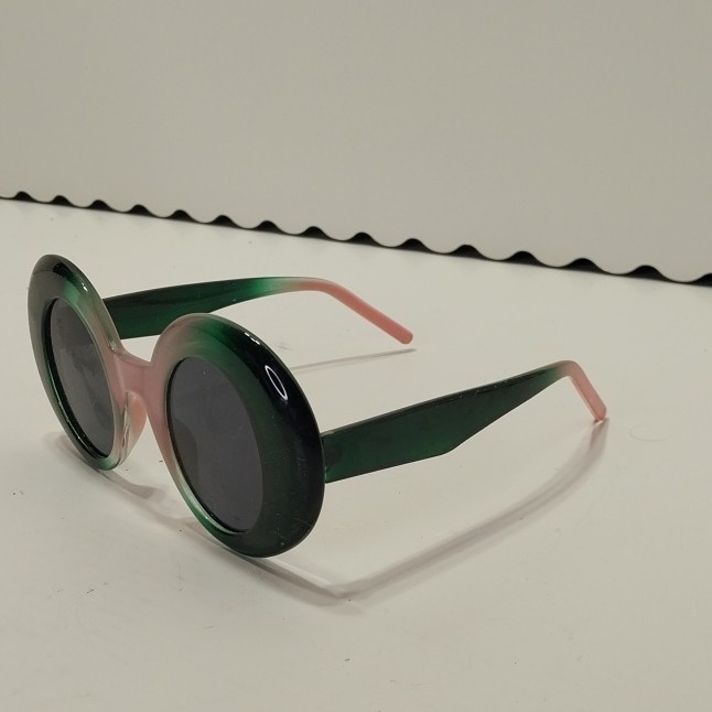 Women’s Round Oversized Sunglasses Green Plastic Frame Gray Tinted Lenses