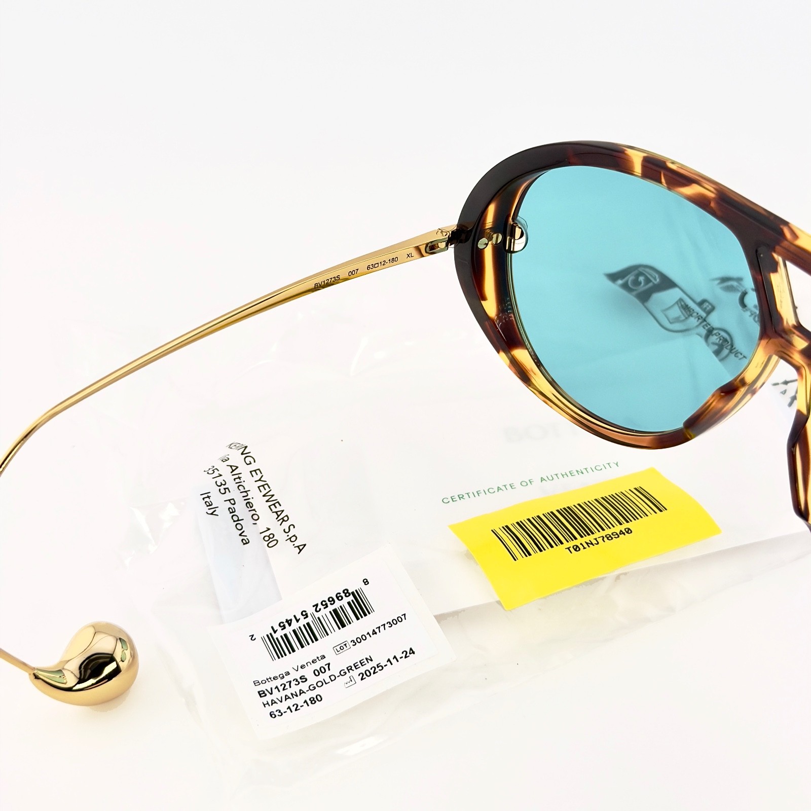 BOTTEGA VENETA 1273 DROP BV1273S Metal Havana Green Unisex Pilot Sunglasses 007
