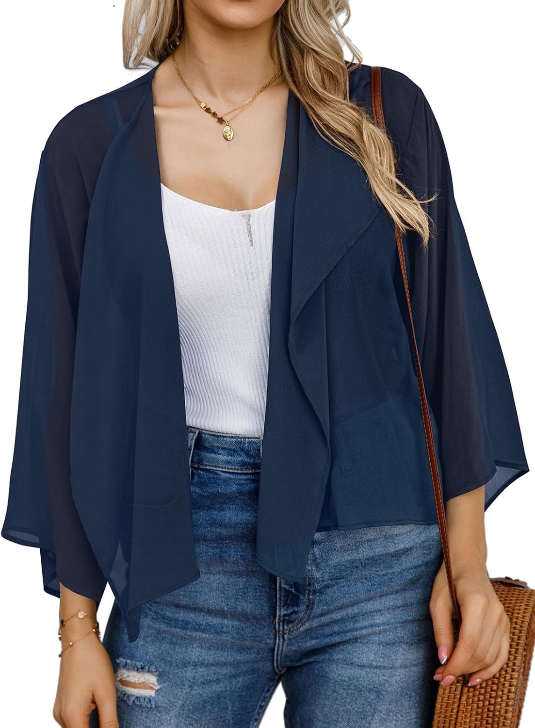 Womens Summer Short Shrugs Kimono Cardigan Casual Chiffon Bolero Jacket Tops