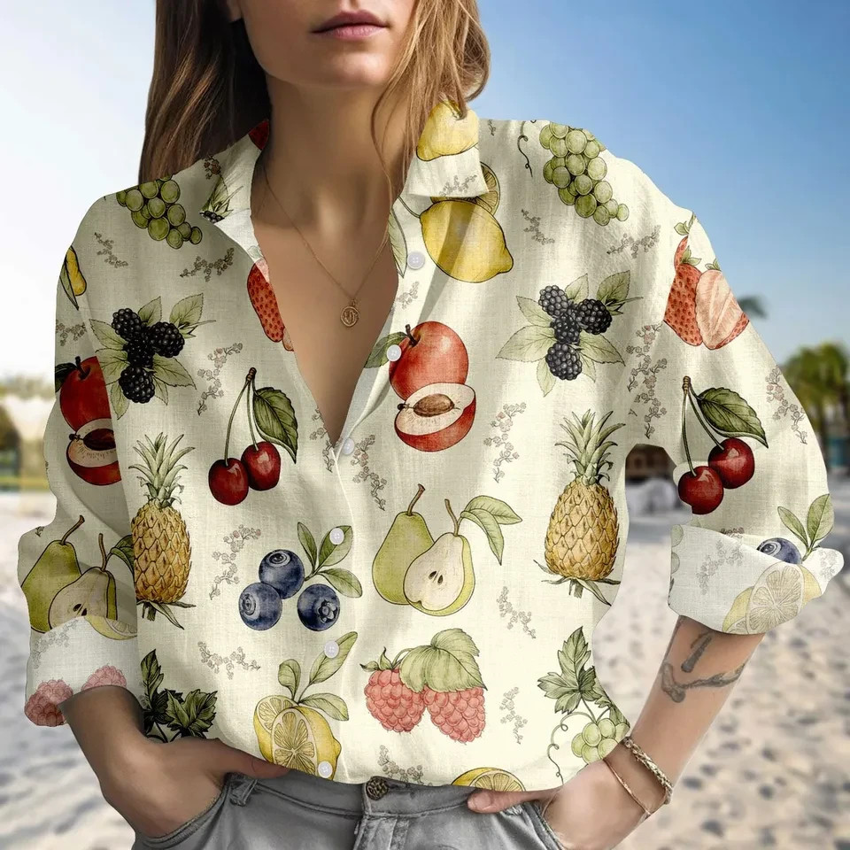 Colorful Summer Fruit Blouse Shirt Women Tropical Cute Casual Top