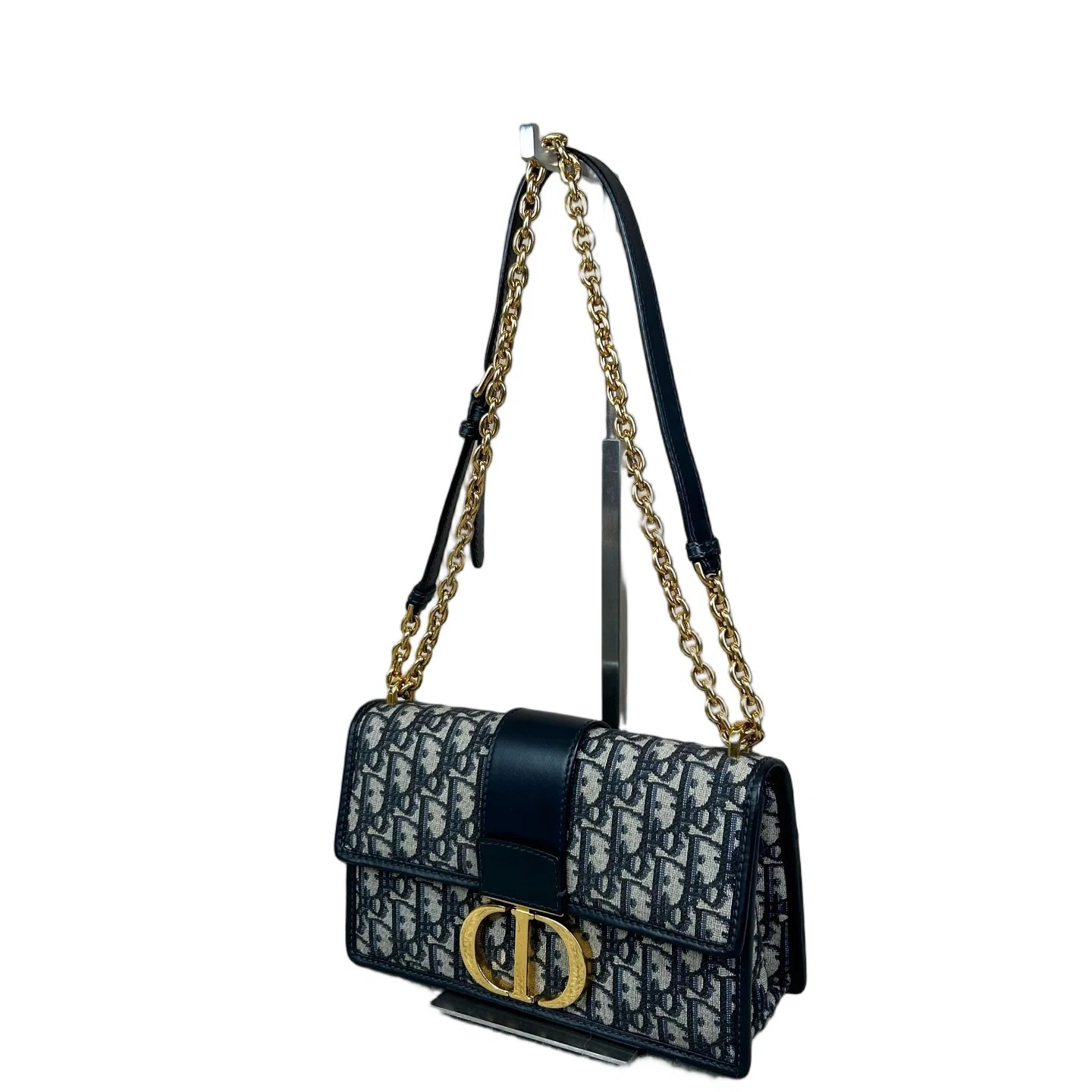 Dior 30 Montaigne Chain Flap Bag Beige Navy Black Oblique (dh072426e1r)