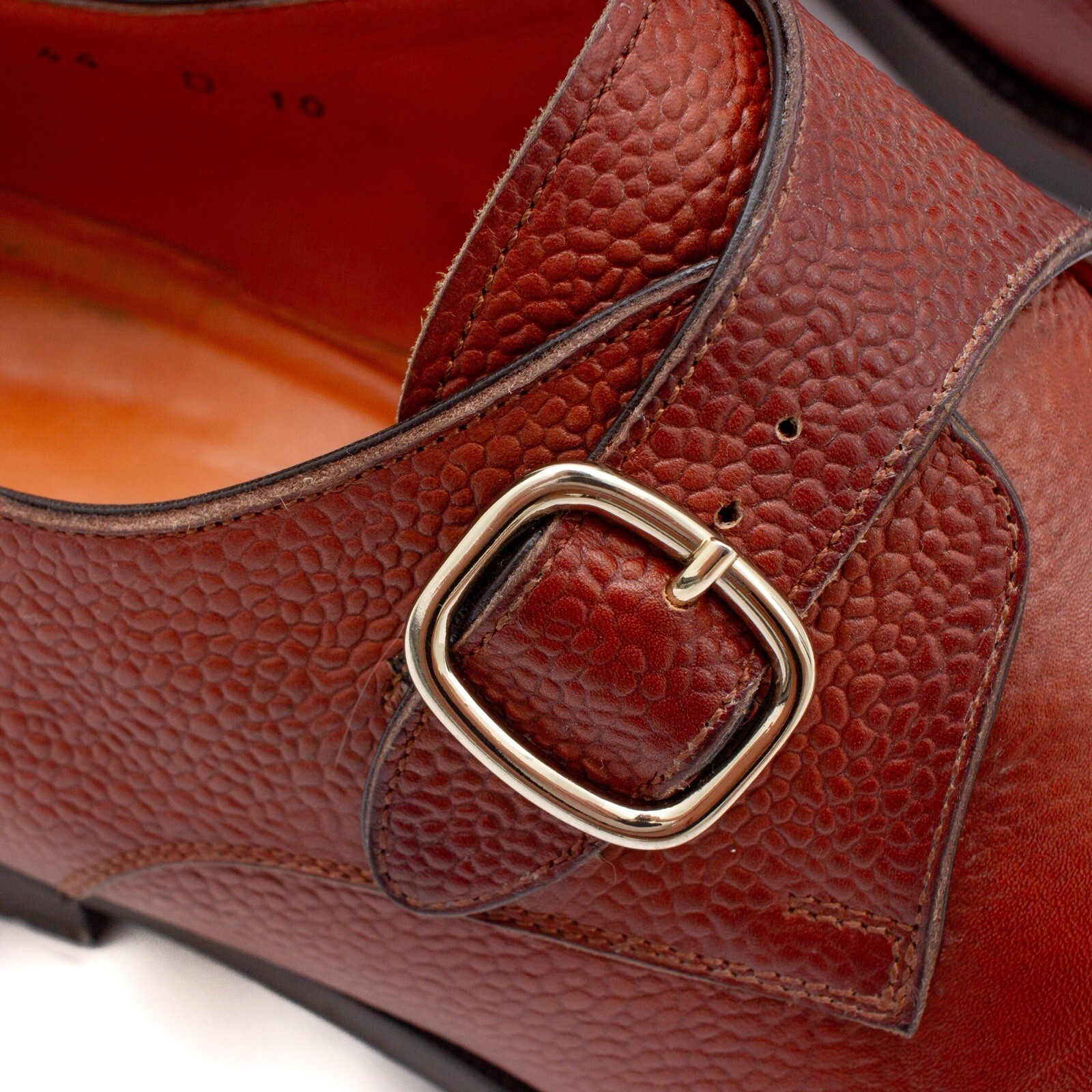 1.3k$ Santoni Single-Buckle Monk Strap in Brown Grain Leather US : 11