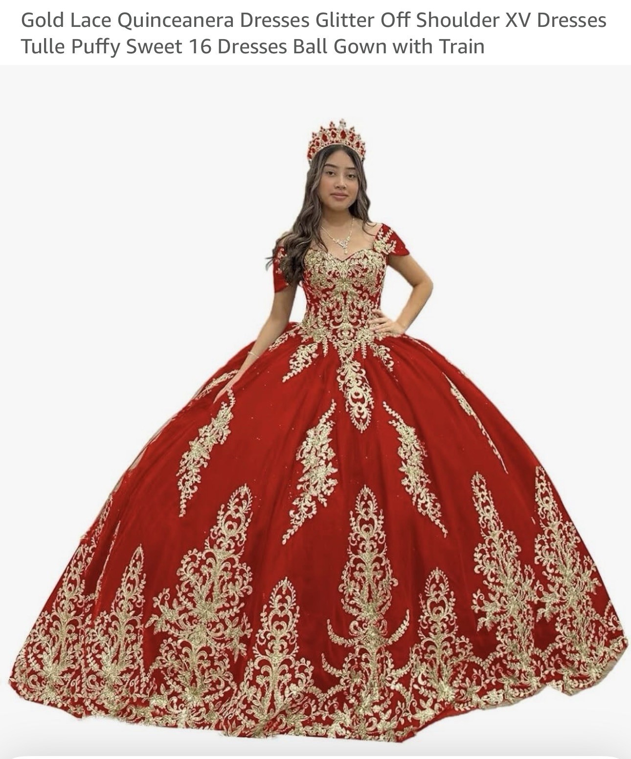 Red/Gold Off Shoulder Ball Gown Tulle Floral Embroidered Sequin Train size 12