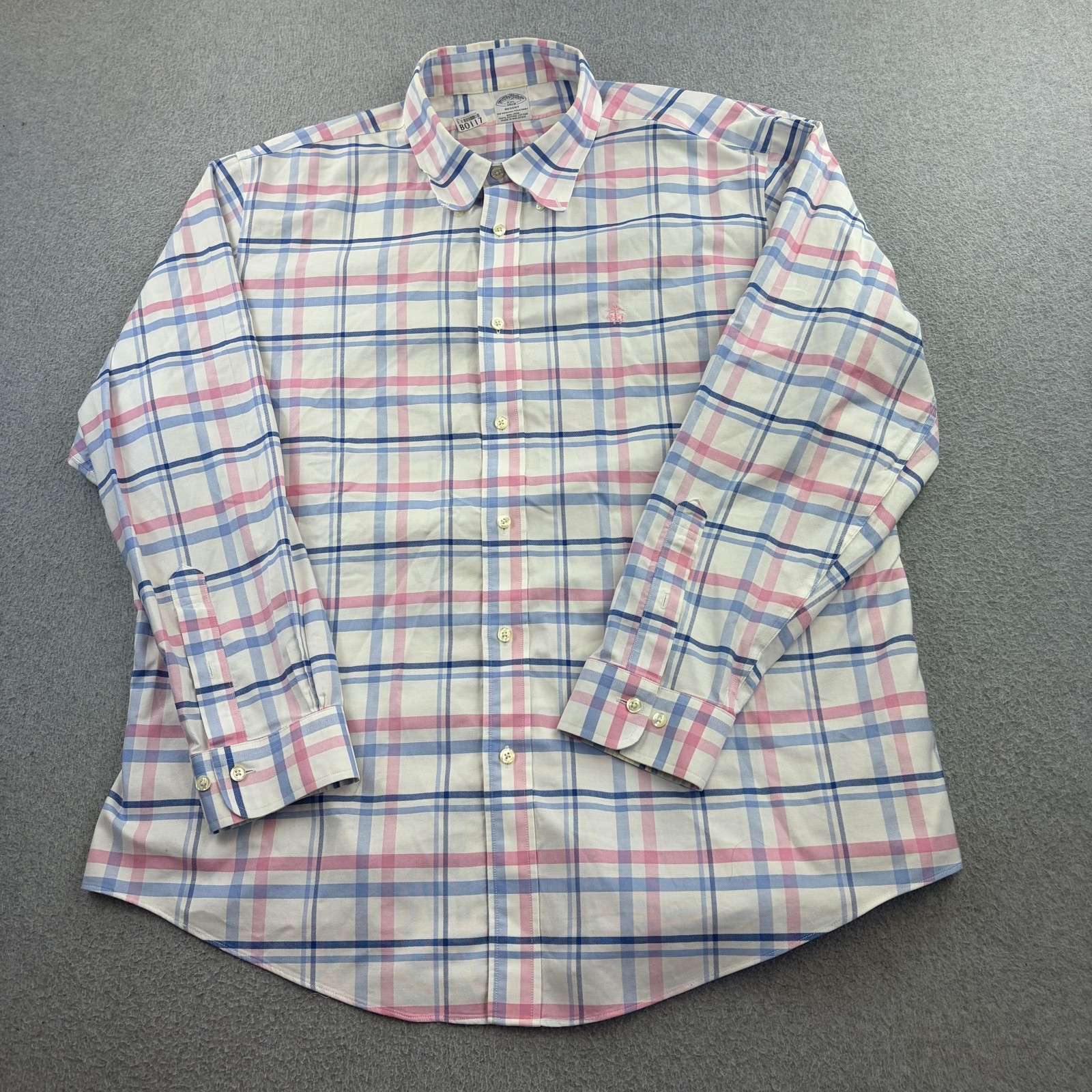 Brooks Brothers Shirt Mens XXL Pink Blue Plaid Regent Non Iron Long Sleeve
