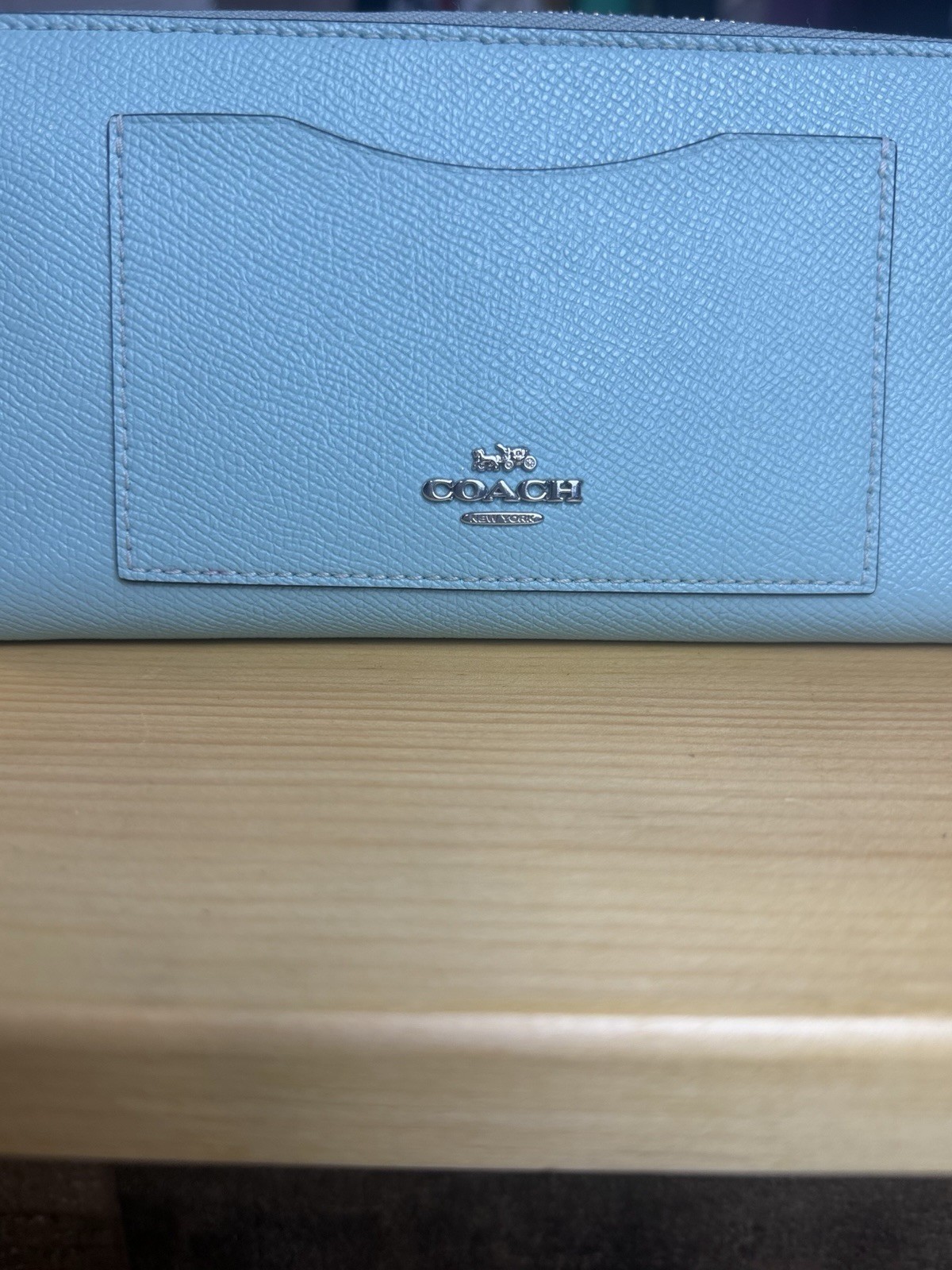Authentic Coach Light Blue Crossgrain Leather Zip Around Wallet
