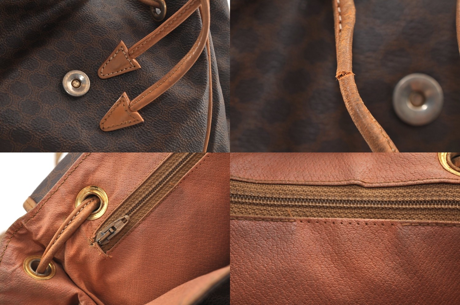 Authentic CELINE Macadam Blason Pattern Backpack PVC Leather Brown AB587