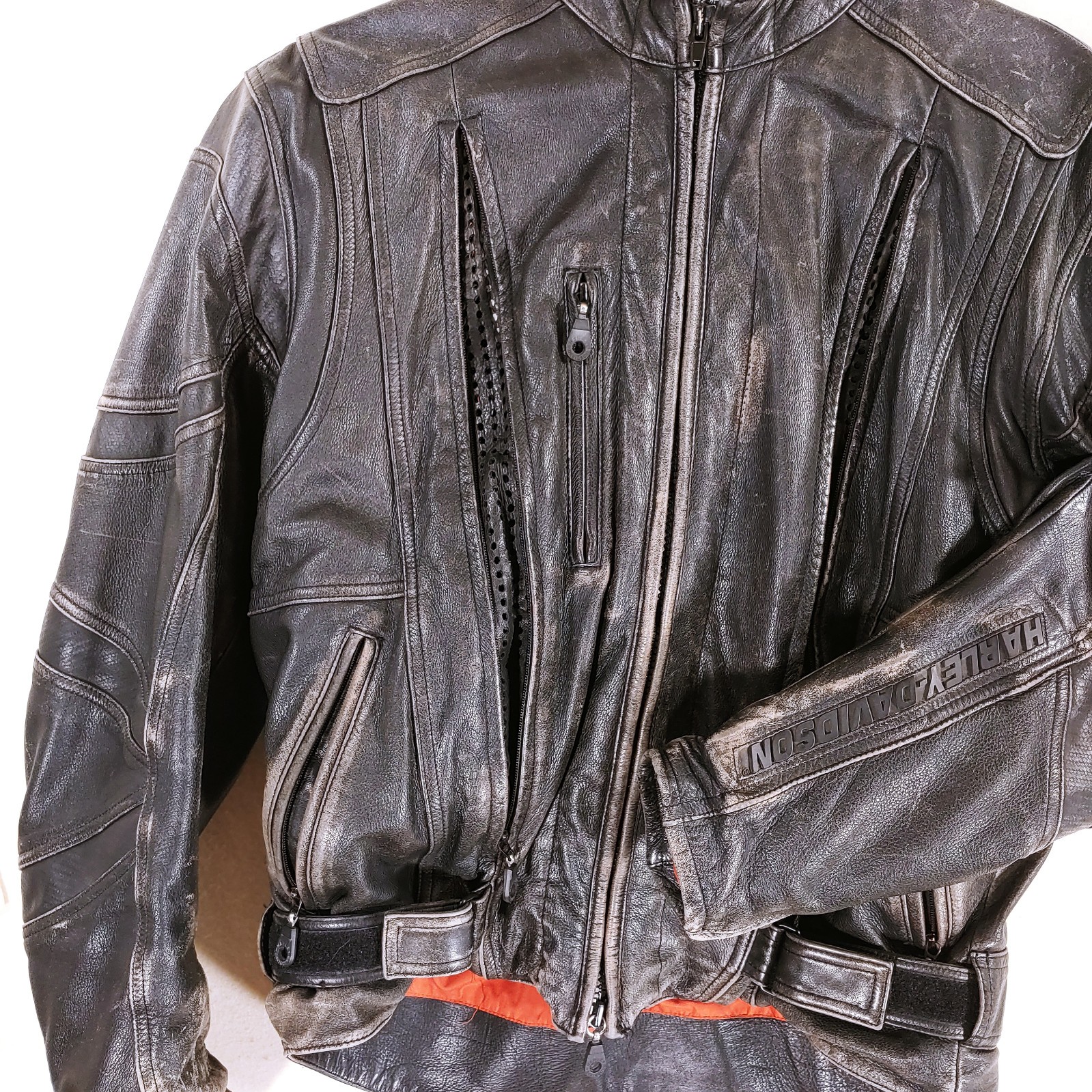 Harley Davidson FXRG Leather Jacket Mens L Black Biker 2D Raised Logo Motorcycle