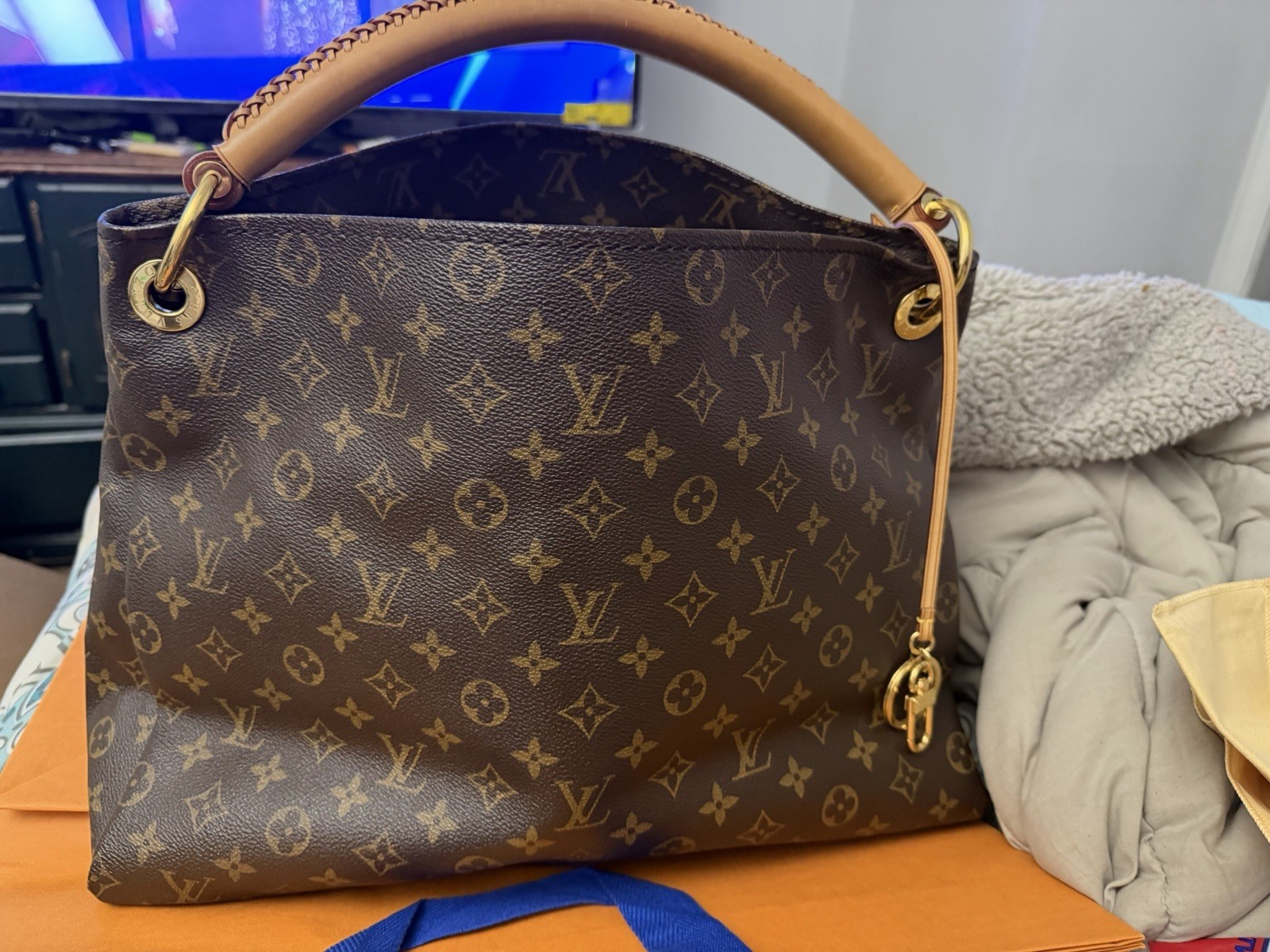 Louis Vuitton Artsy Monogram Top Handle Bag Brown Beige Gold Hardware