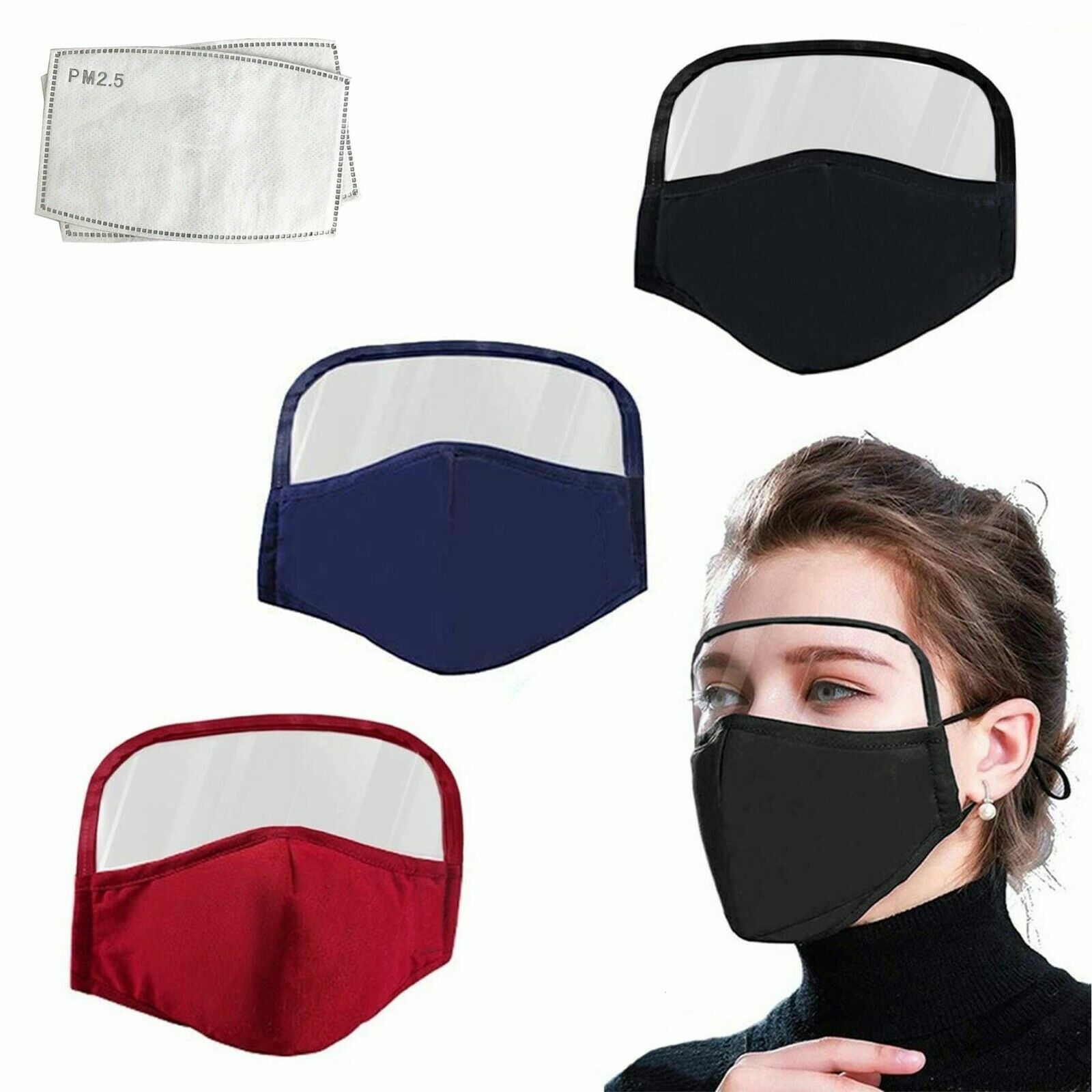 Cotton Windproof Outdoor Face Protective Face Mask with Eyes Shield + 2 Filters