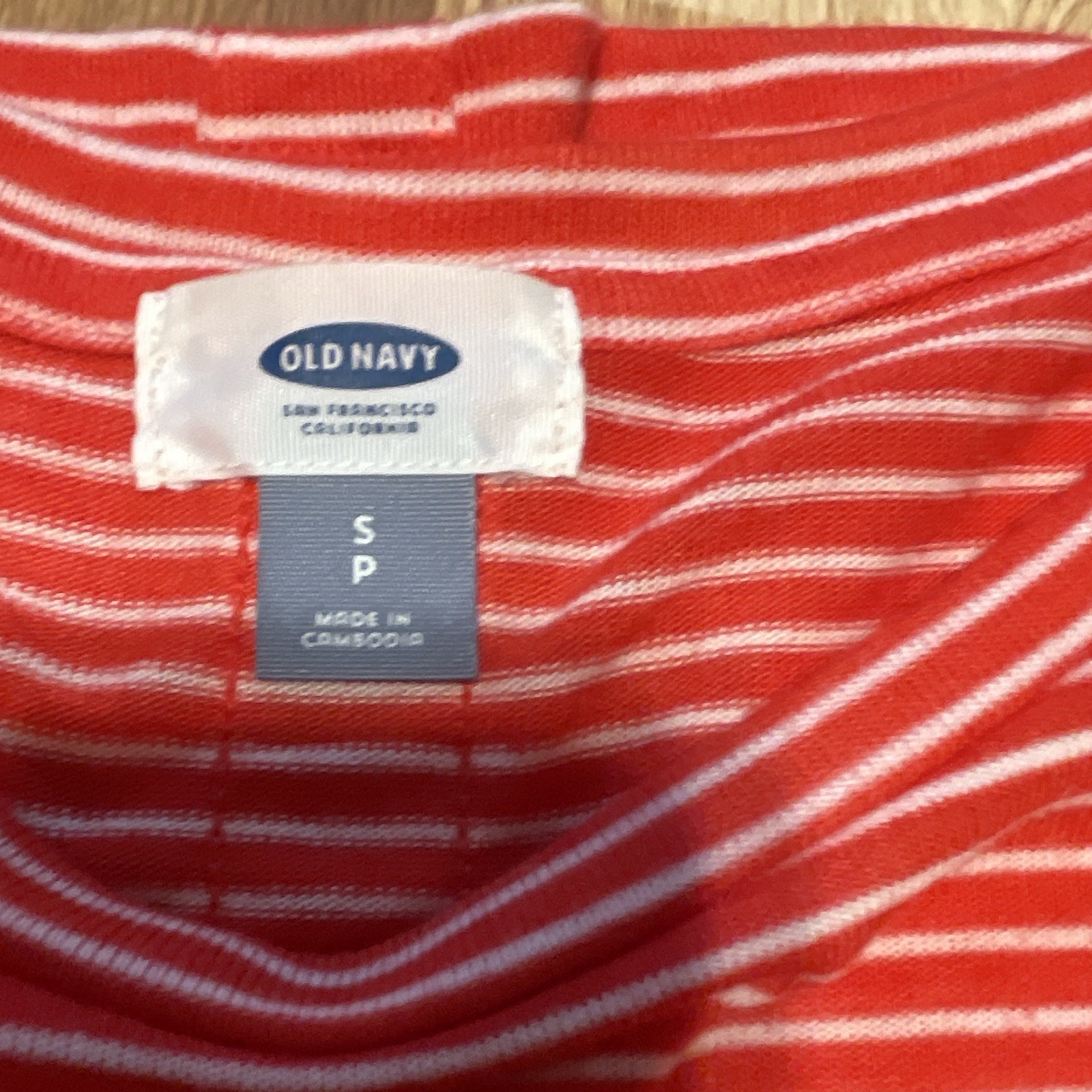 Old Navy Women’s Petite S Red & White Striped Knit Cotton Round Neck Top