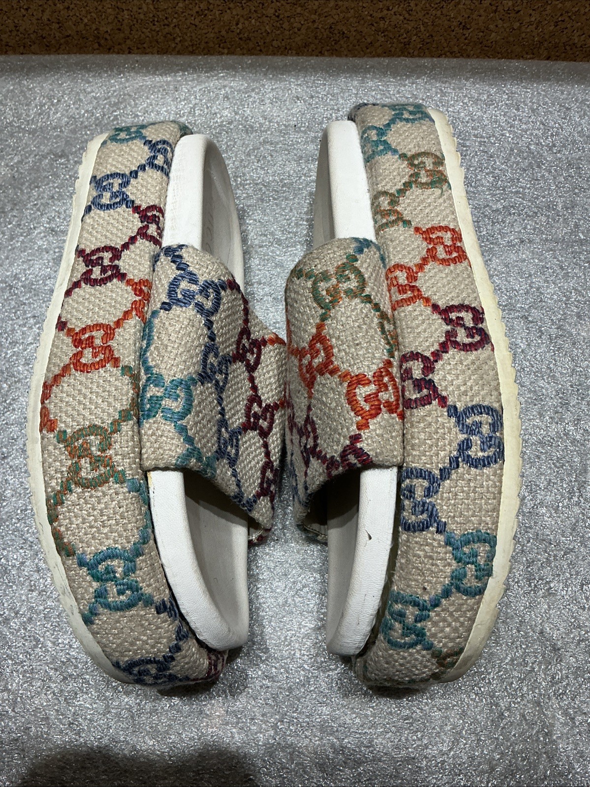 Gucci Angelina Platform Slides Multi Color GG Monogram Size 41-Read Description