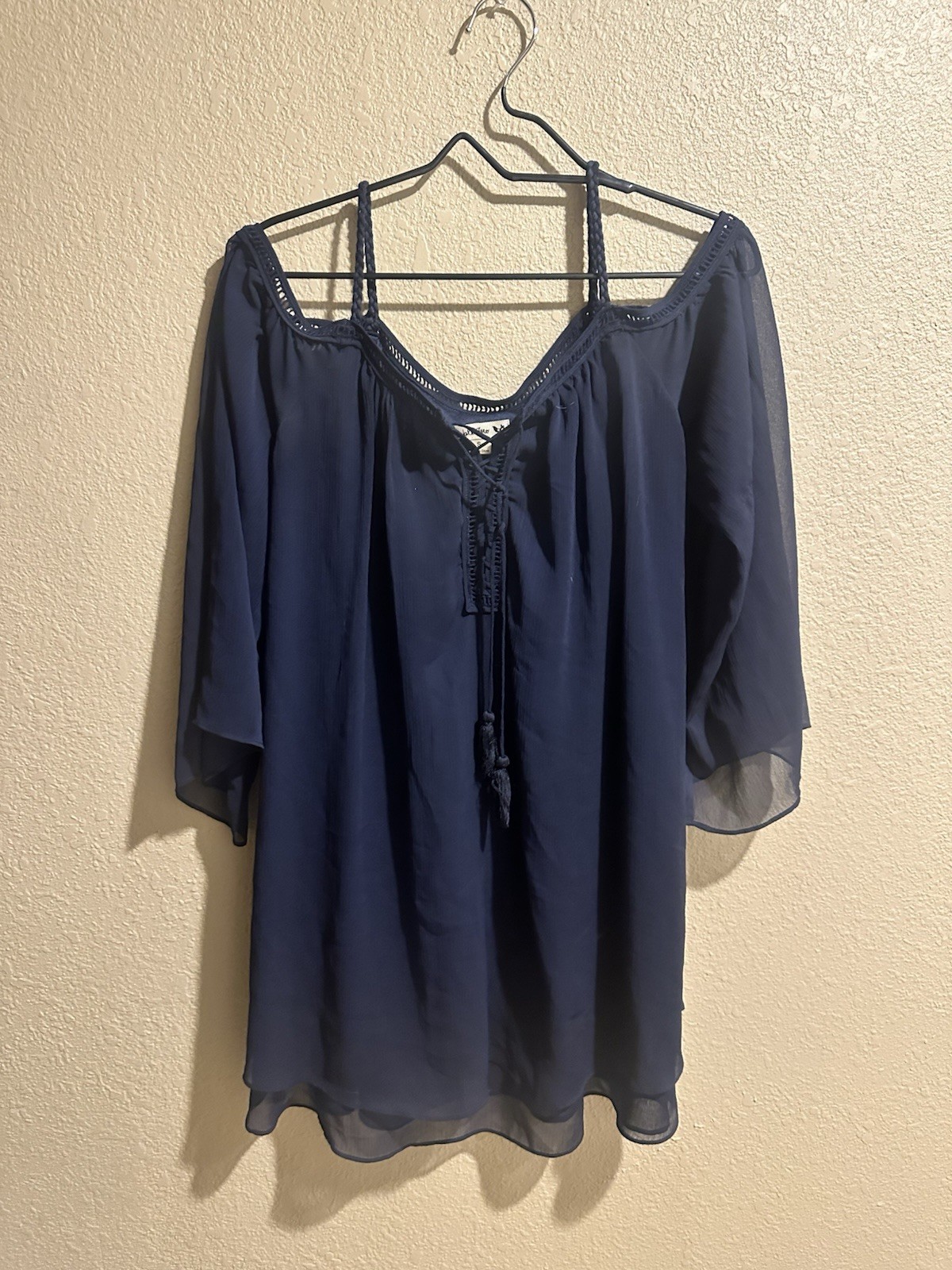Daniel Rainn Navy Cold Shoulder Chiffon Shift Mini V-Neck Dress Size S