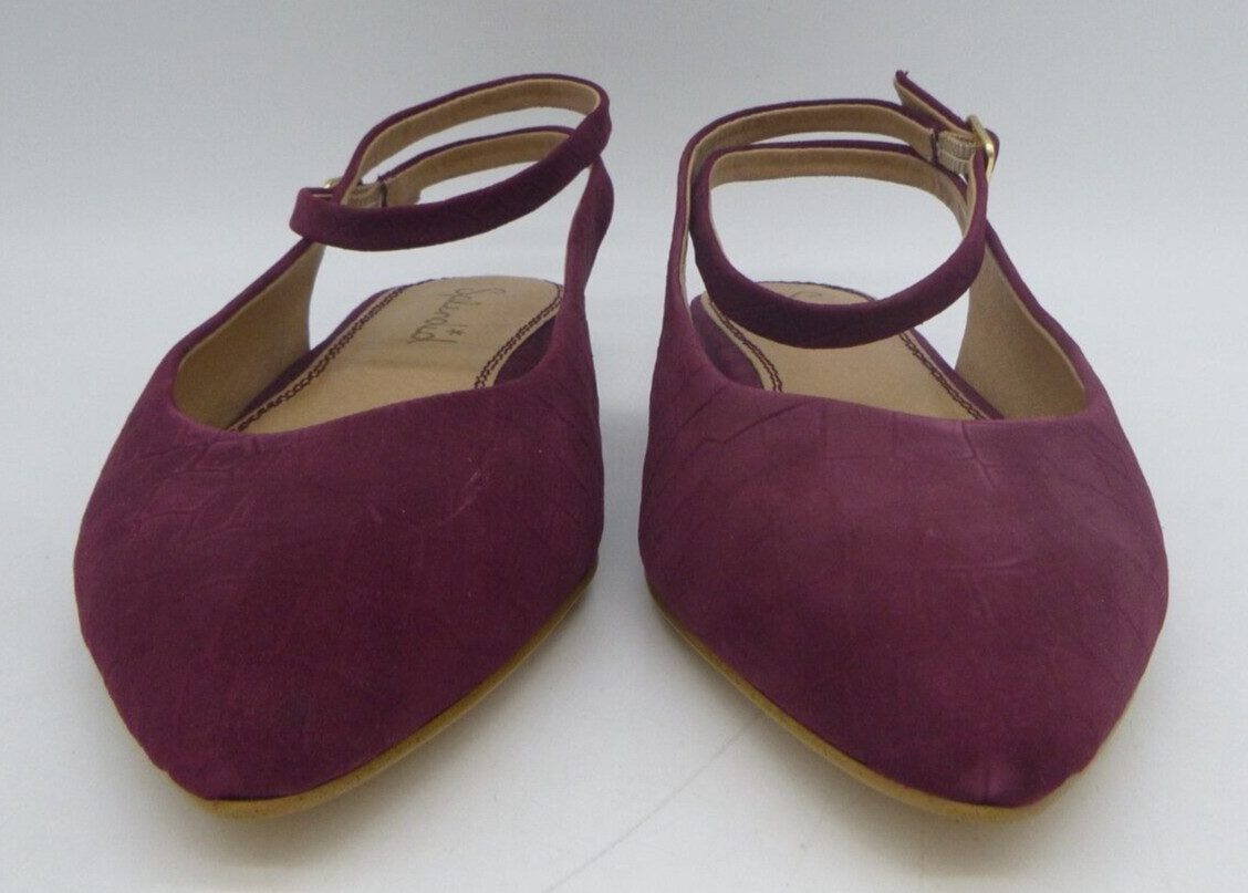 Splendid Selia Burgundy Purple Slingback Flats Sz 8 M Ankle Strap Snake Embossed