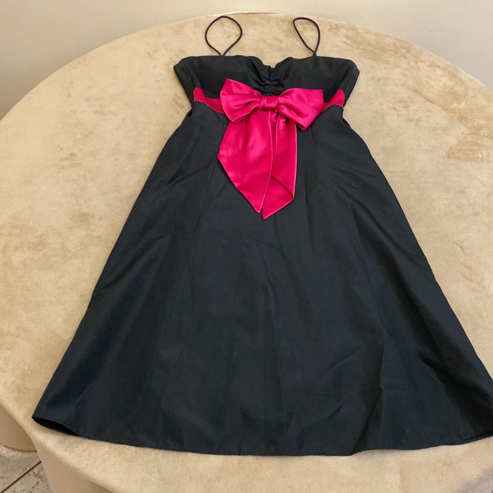 Dressbarn Collection Womens Black Spaghetti Strap Ruched A Line Dress Size 4