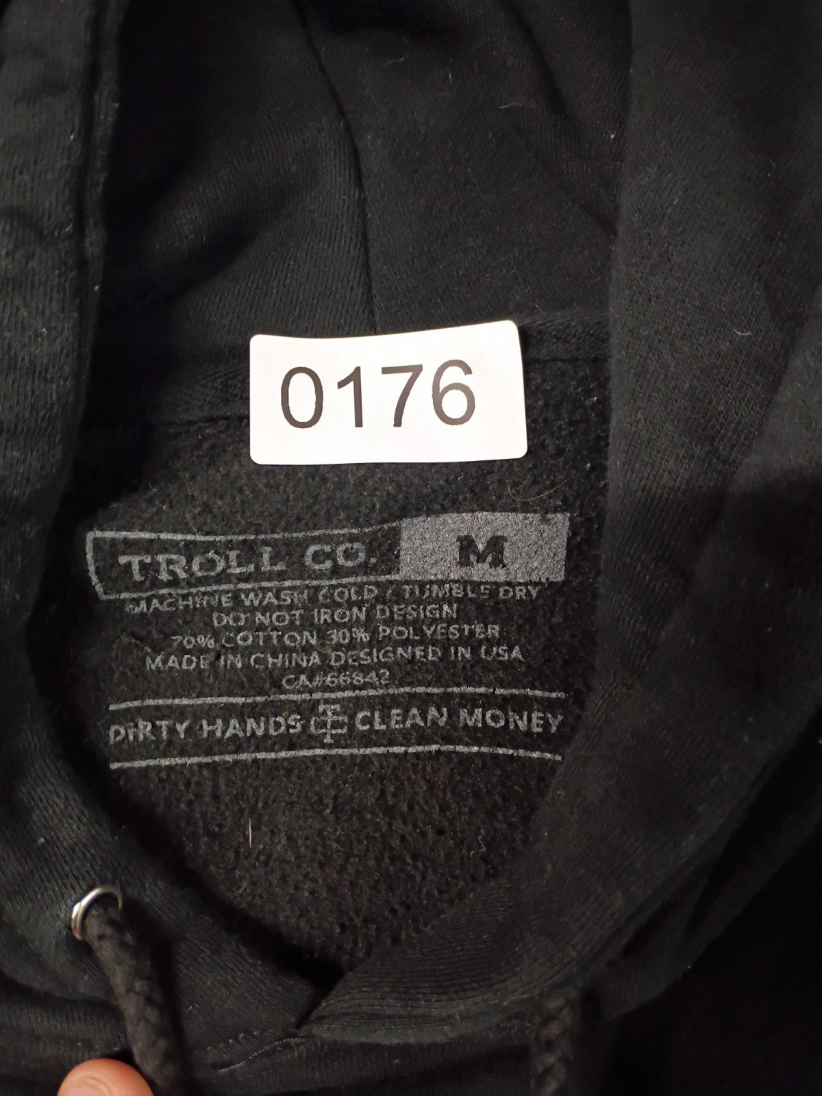 Troll Co Men’s Hoodie Dirty Hands Clean Money Graphic Black With White Writing